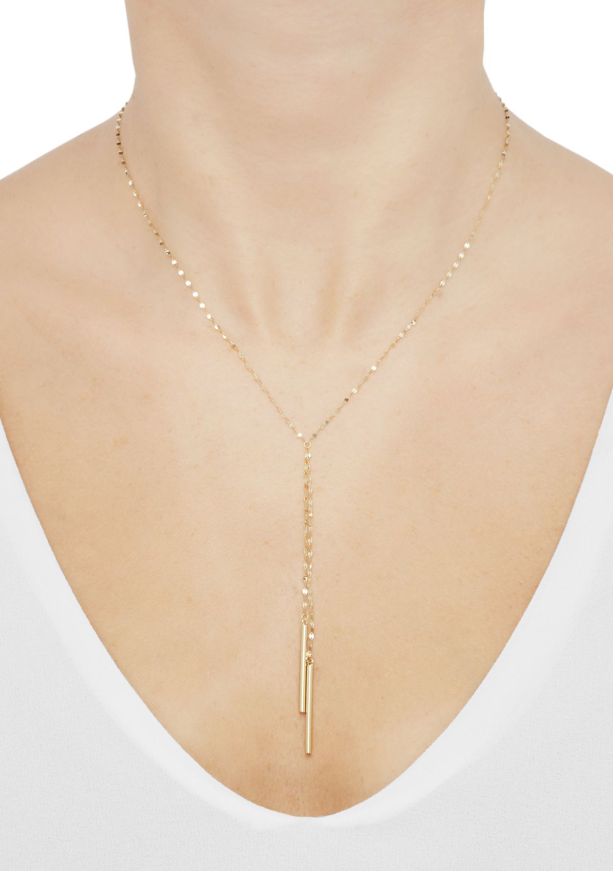 Long 2 Bar Drop Necklace in 10K Yellow Gold