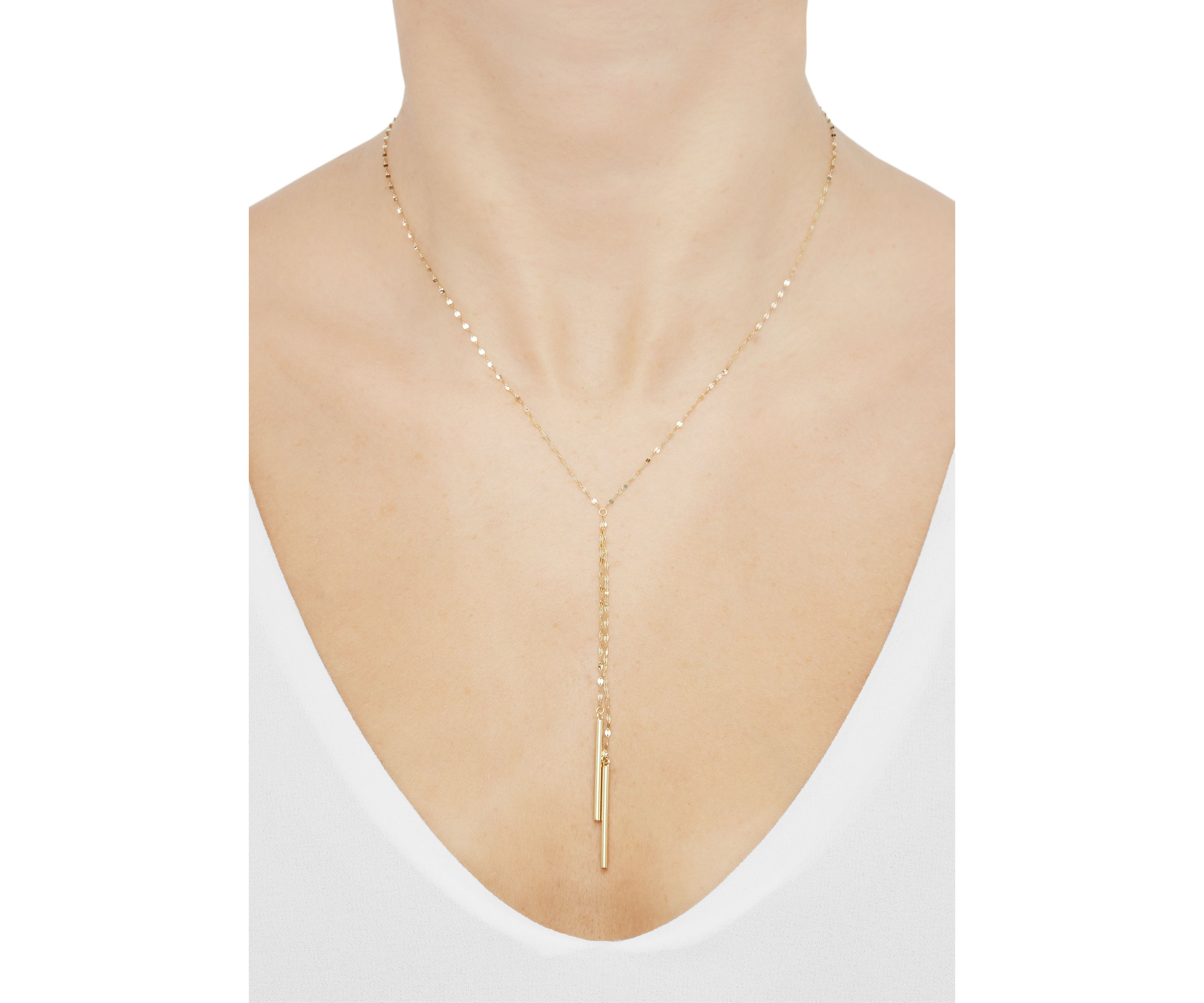 Long 2 Bar Drop Necklace in 10K Yellow Gold