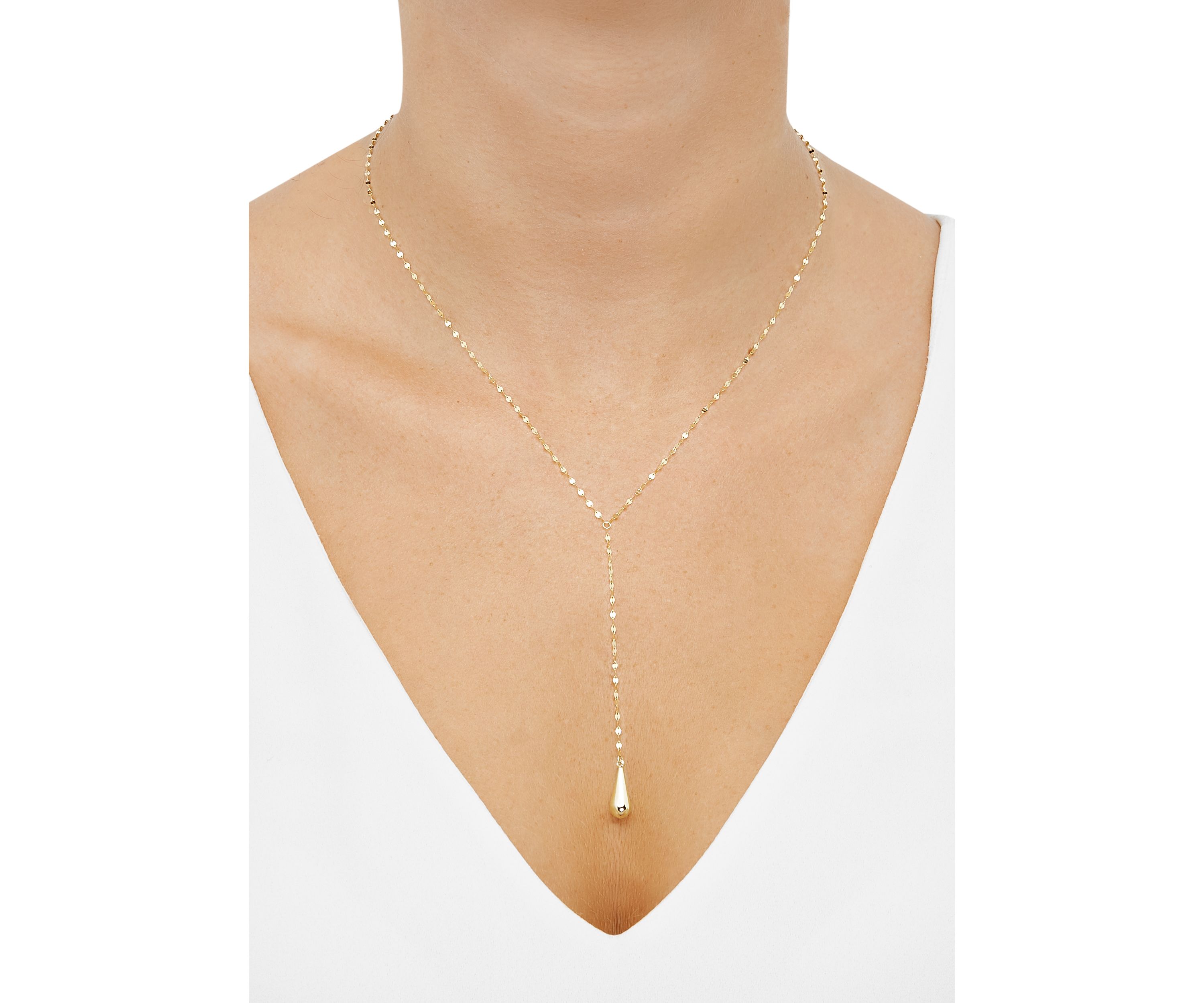 Lariat Teardrop Necklace in 10K Yellow Gold