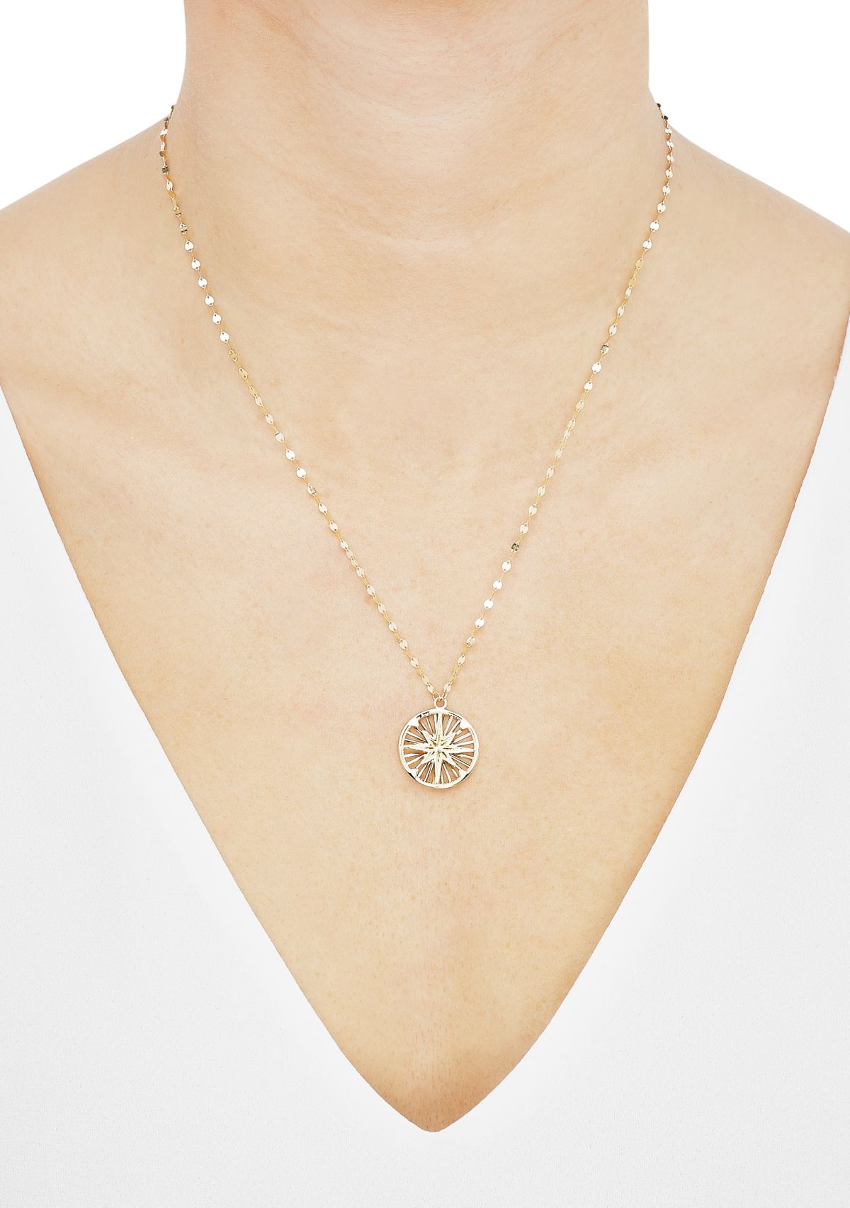 Round Disk Neclace with 18" Cable Chain in 10K Yellow Gold