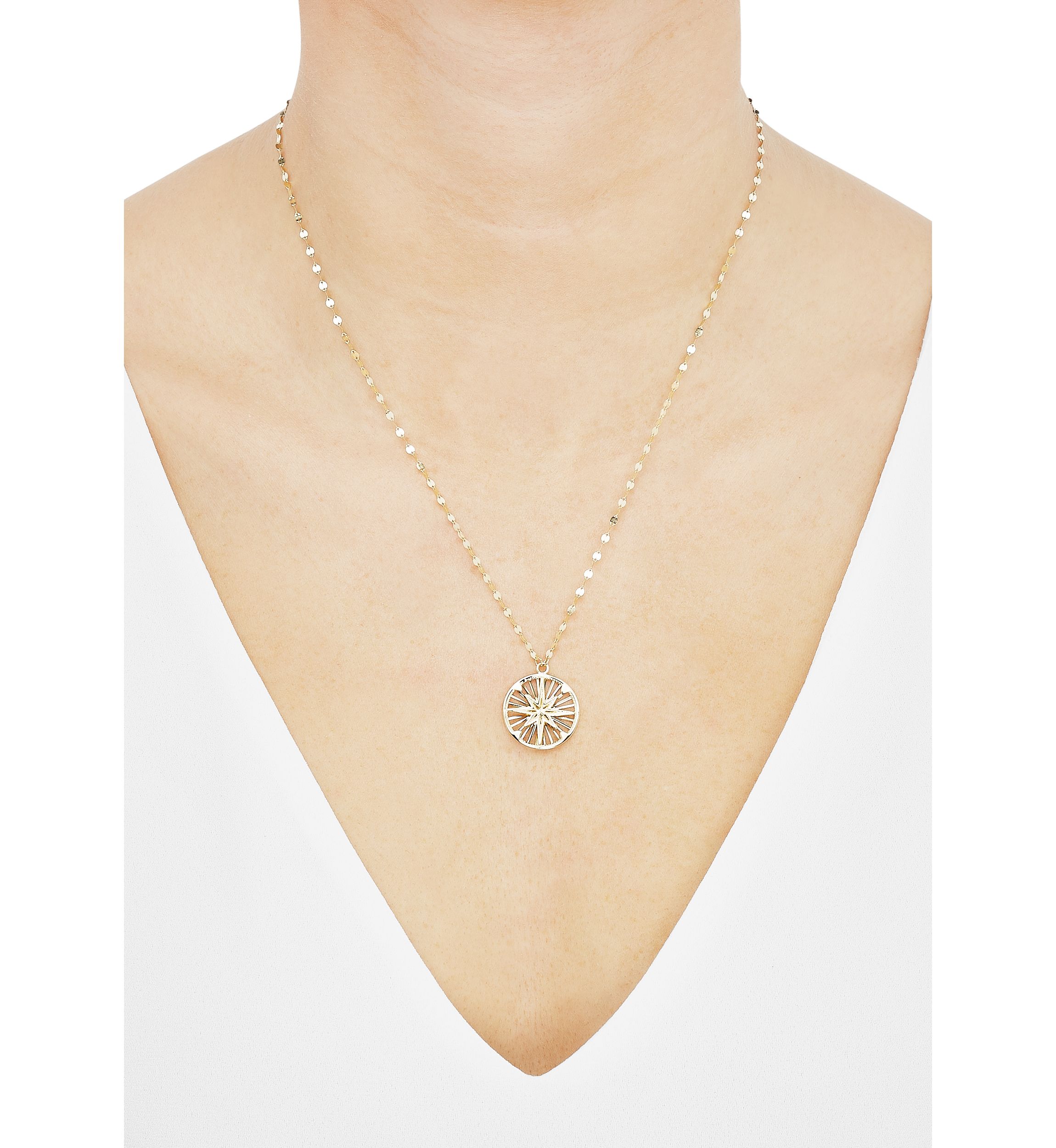 Round Disk Neclace with 18" Cable Chain in 10K Yellow Gold