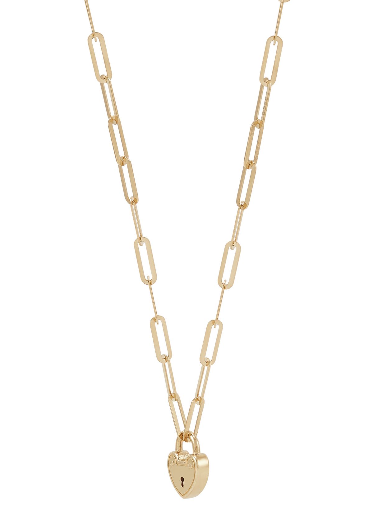 Heart Lock on Paperclip Chain Necklace in 10K Yellow Gold