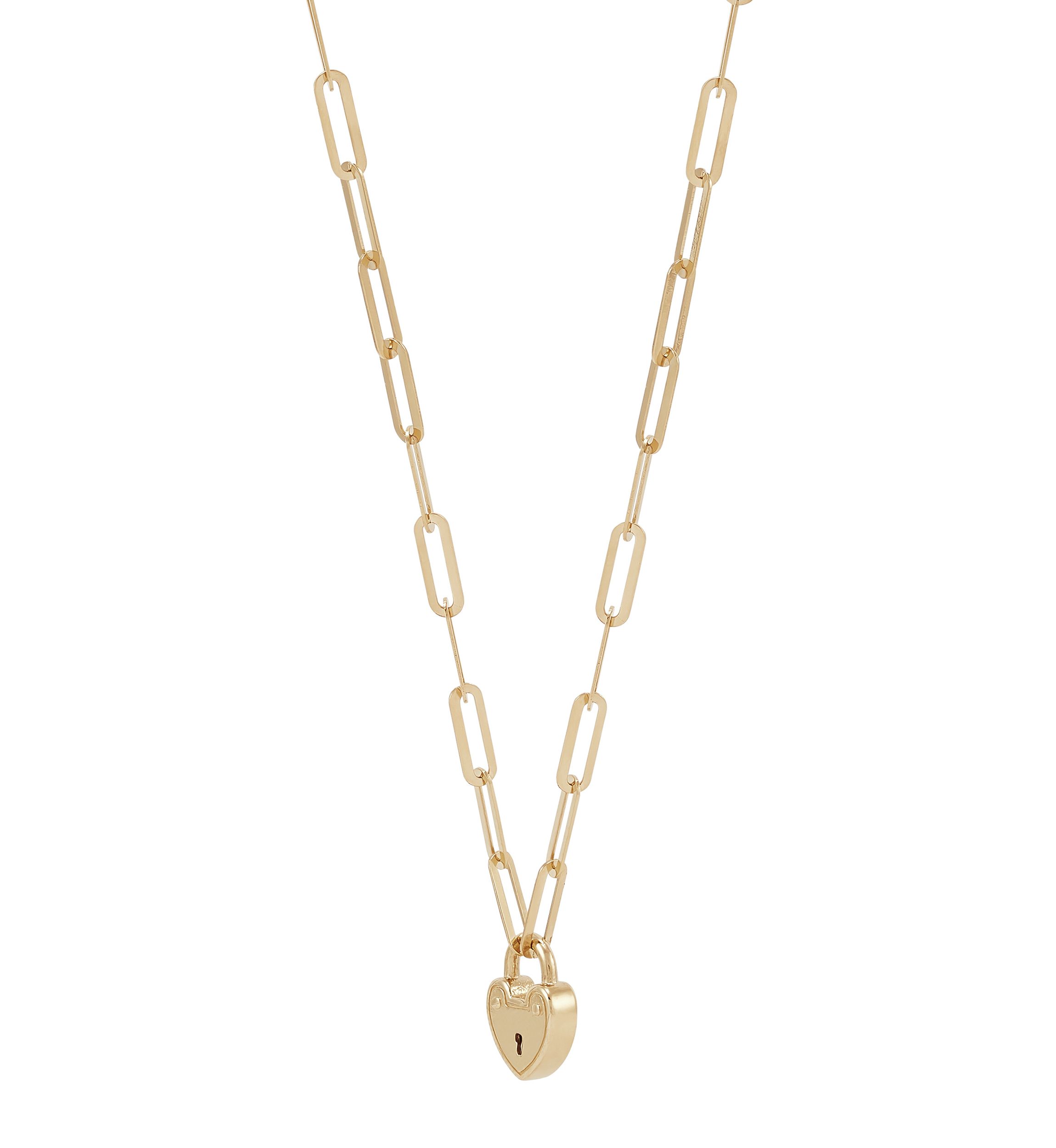 Heart Lock on Paperclip Chain Necklace in 10K Yellow Gold