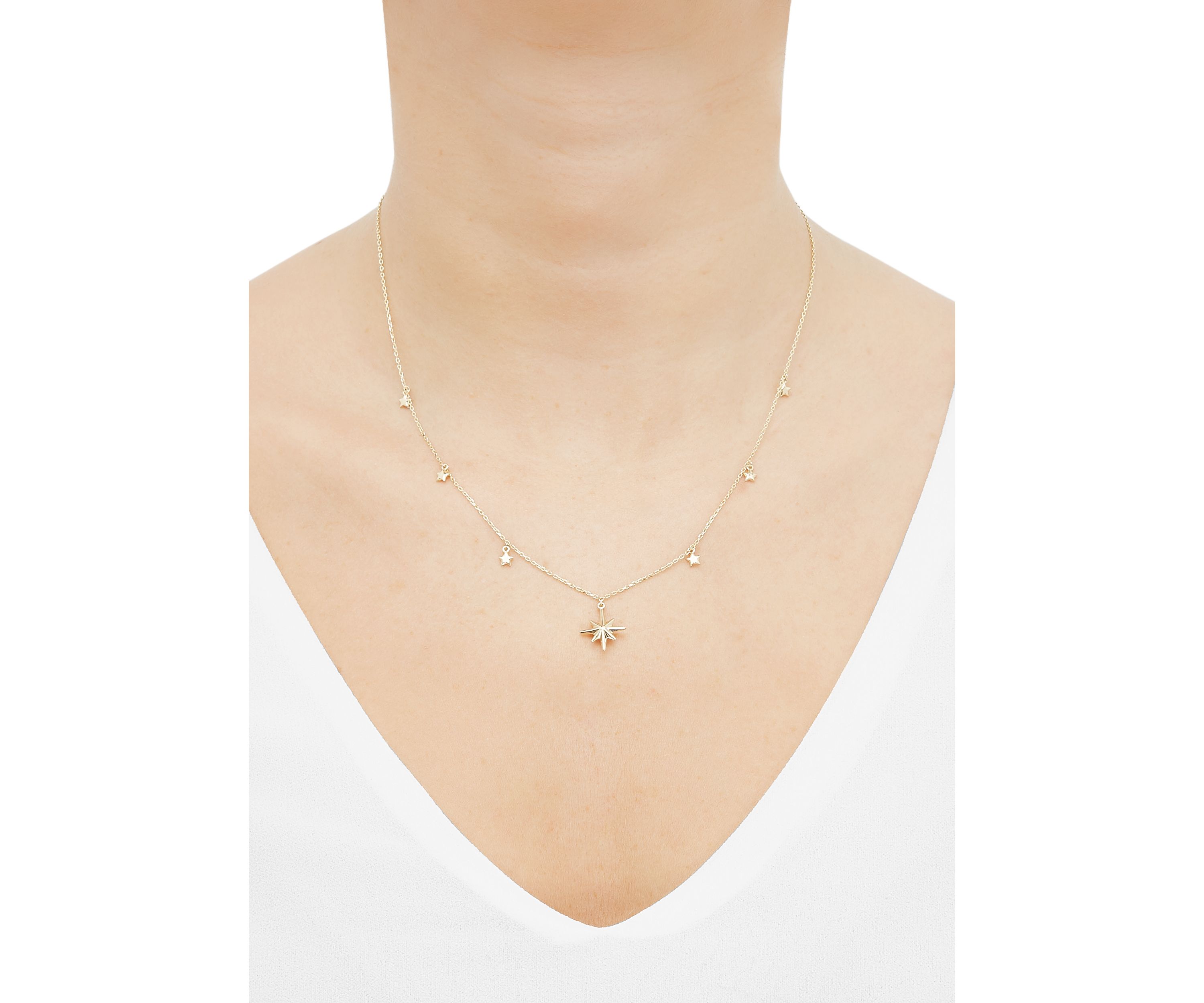 Multi Star Drop Necklace in 10K Yellow Gold