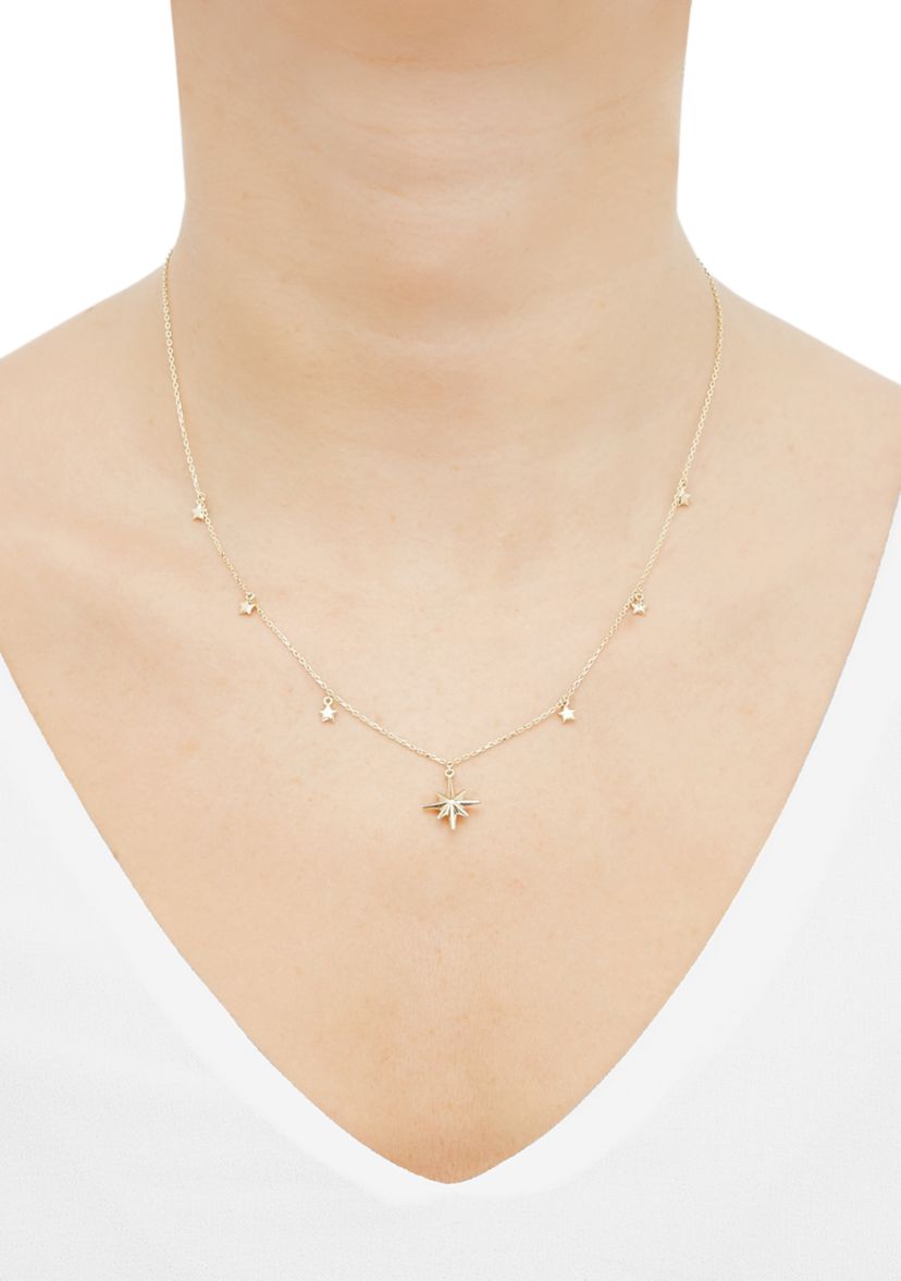 Multi Star Drop Necklace in 10K Yellow Gold