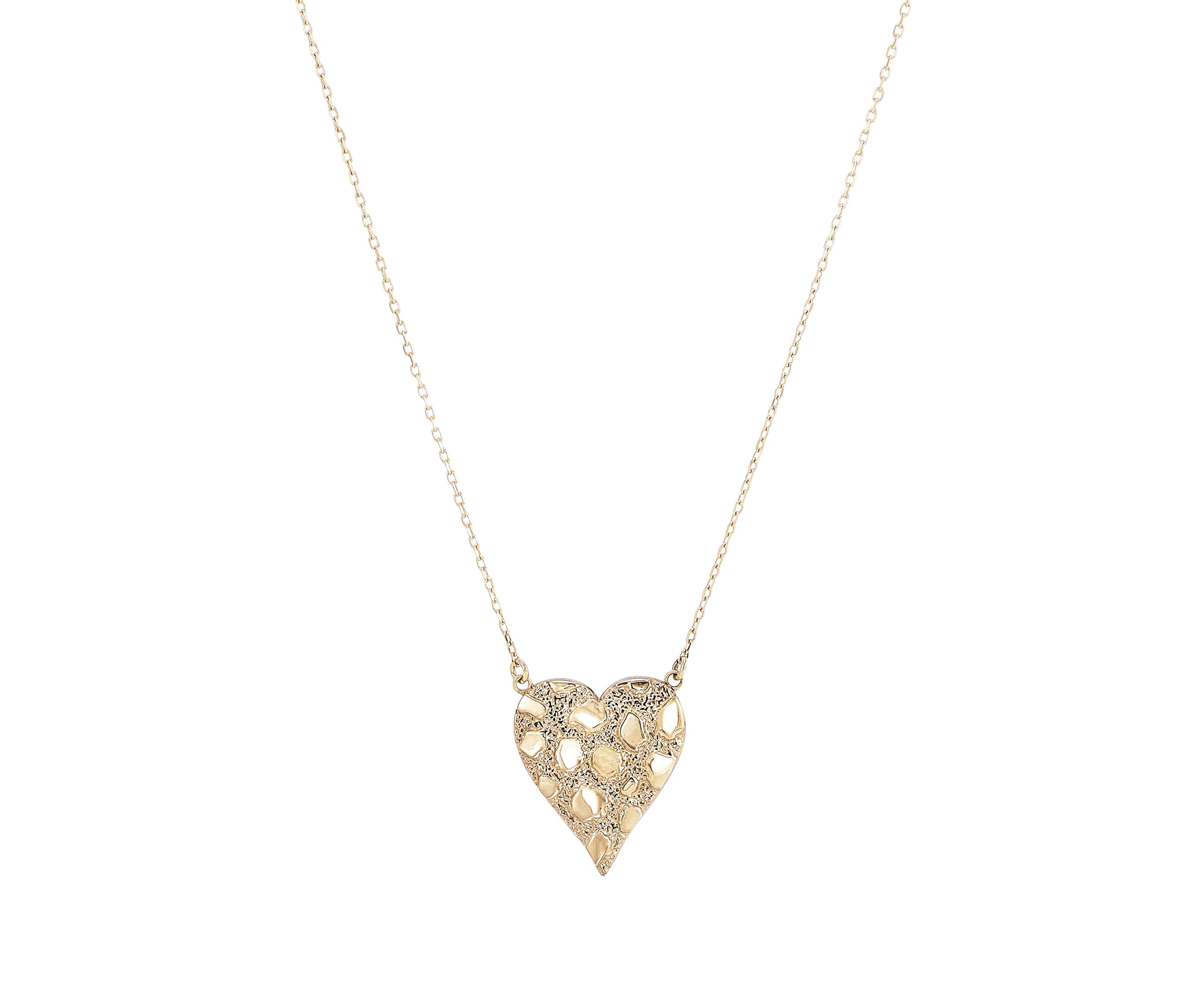 Nugget Heart Necklace with Forzatina Cable Chain in 10K Yellow Gold