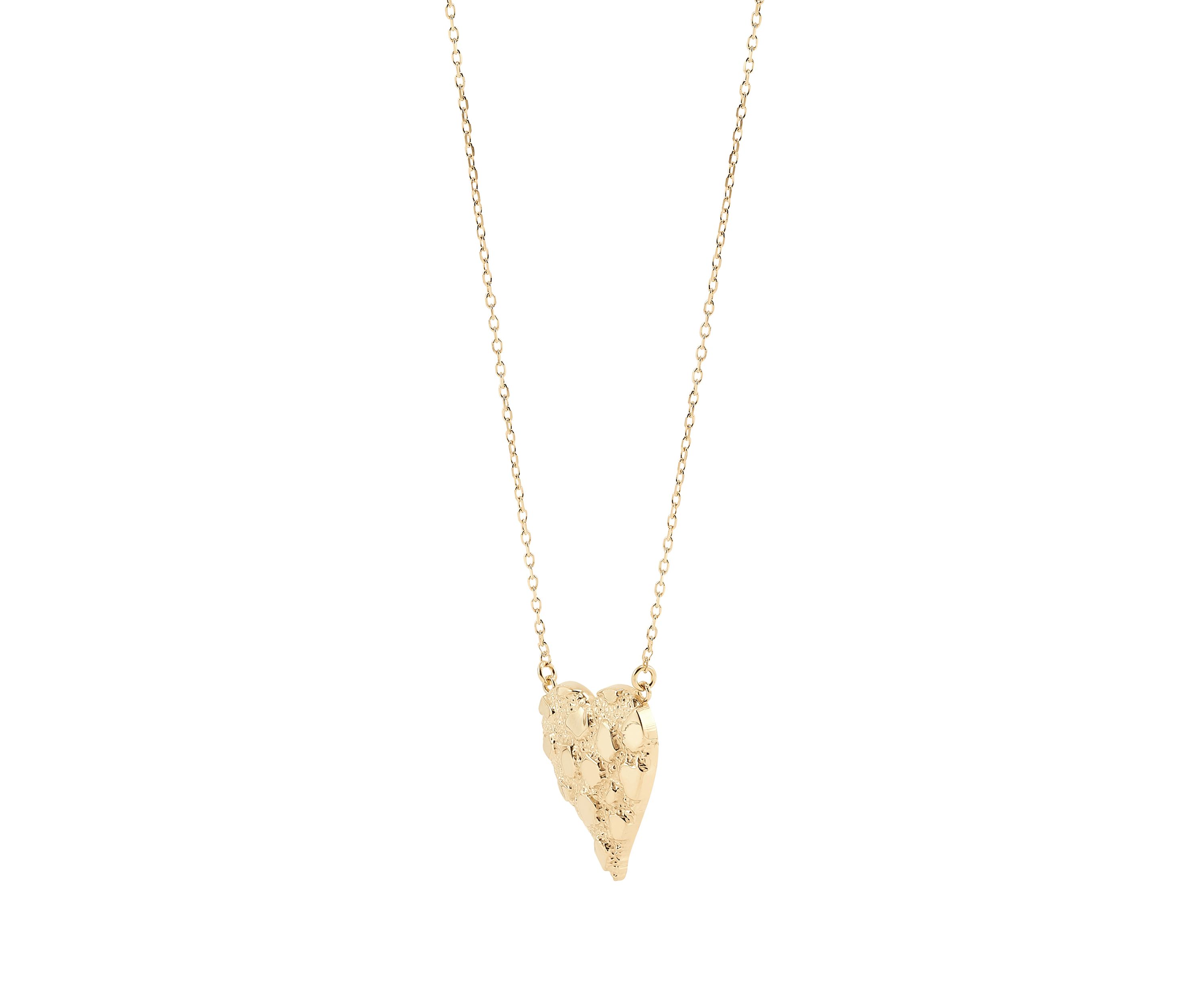 Nugget Heart Necklace with Forzatina Cable Chain in 10K Yellow Gold