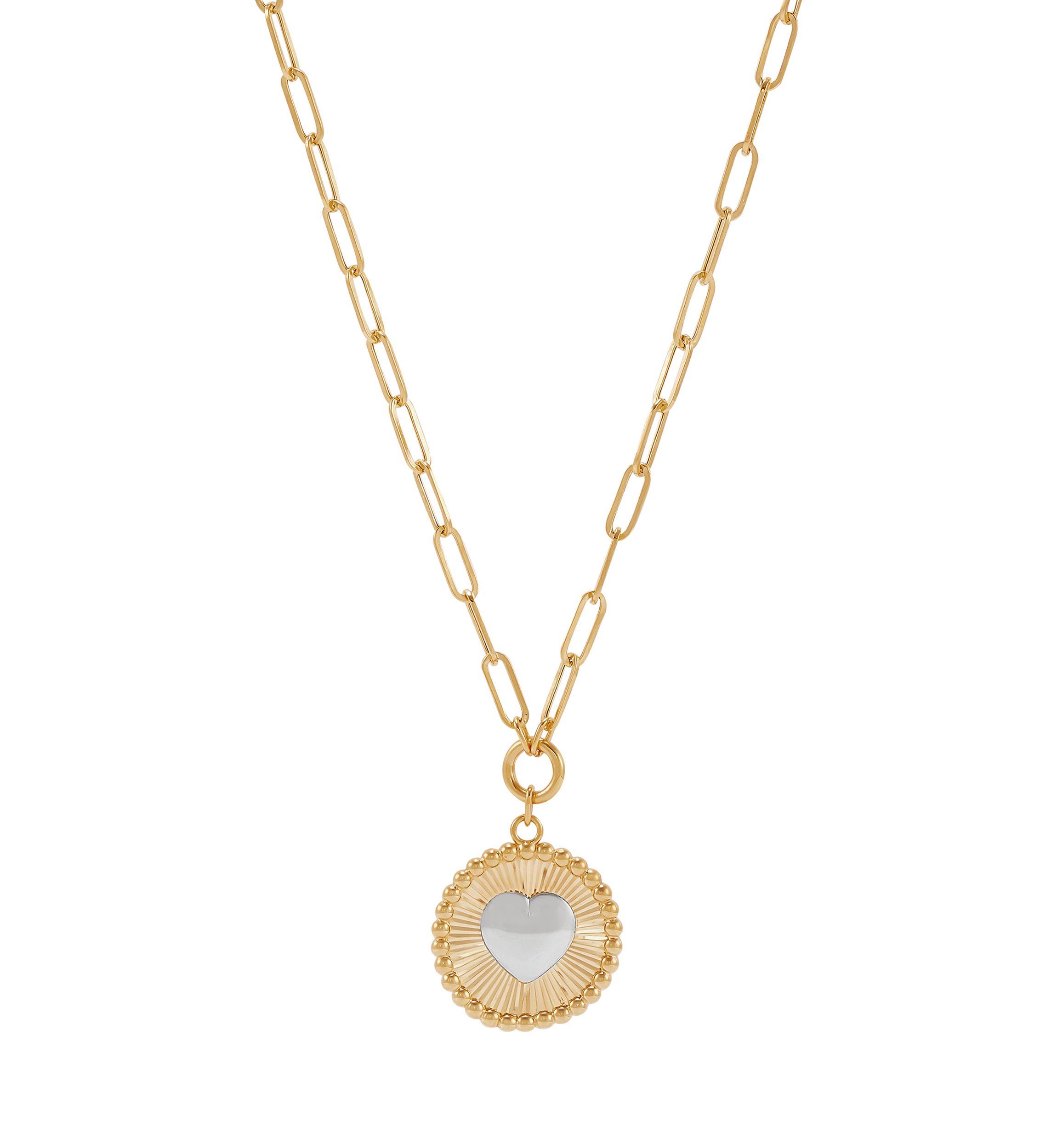 Sunburst Disk Necklace with Heart in 10K Yellow Gold