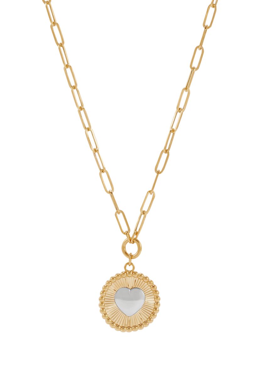 Sunburst Disk Necklace with Heart in 10K Yellow Gold