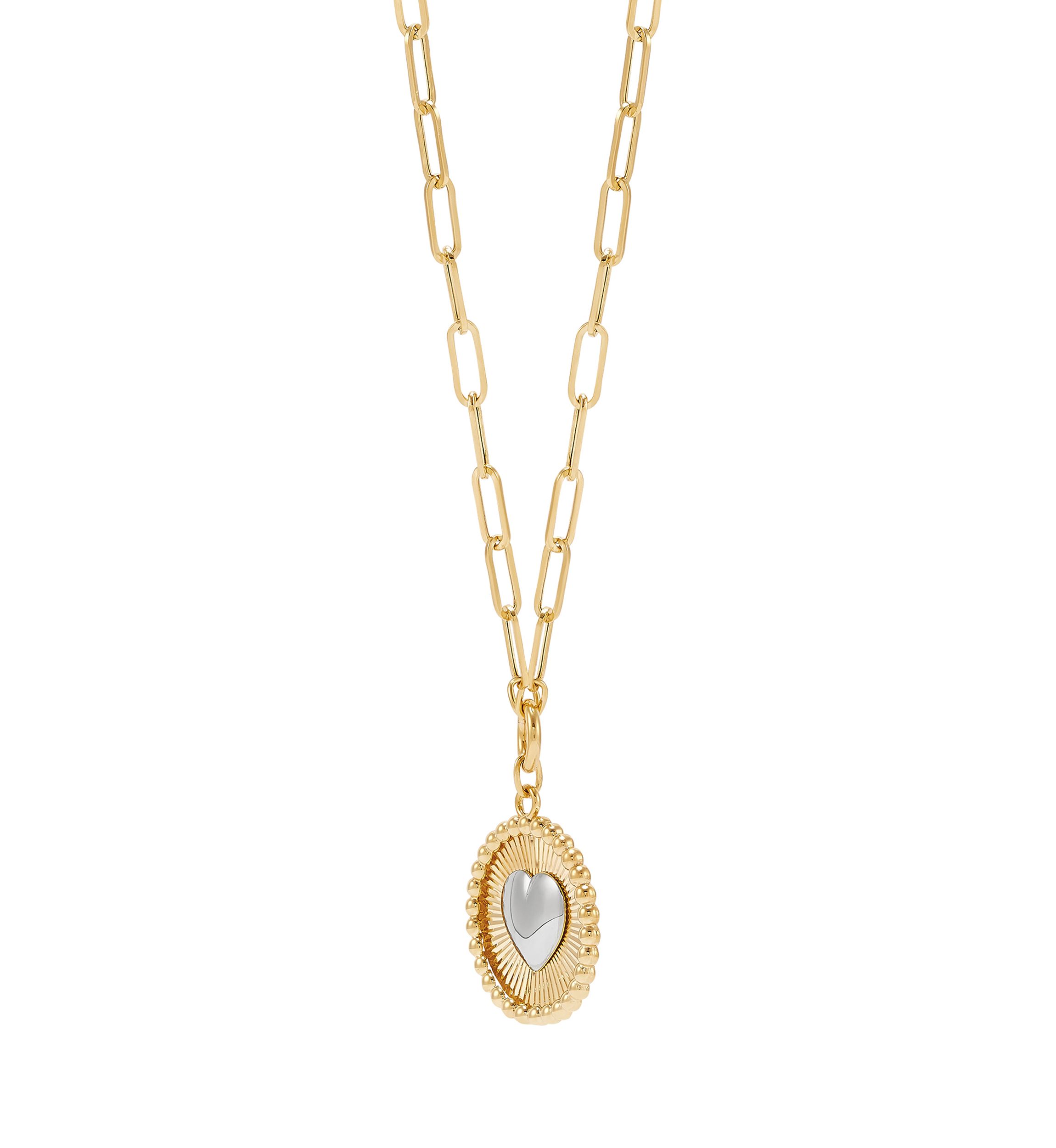 Sunburst Disk Necklace with Heart in 10K Yellow Gold