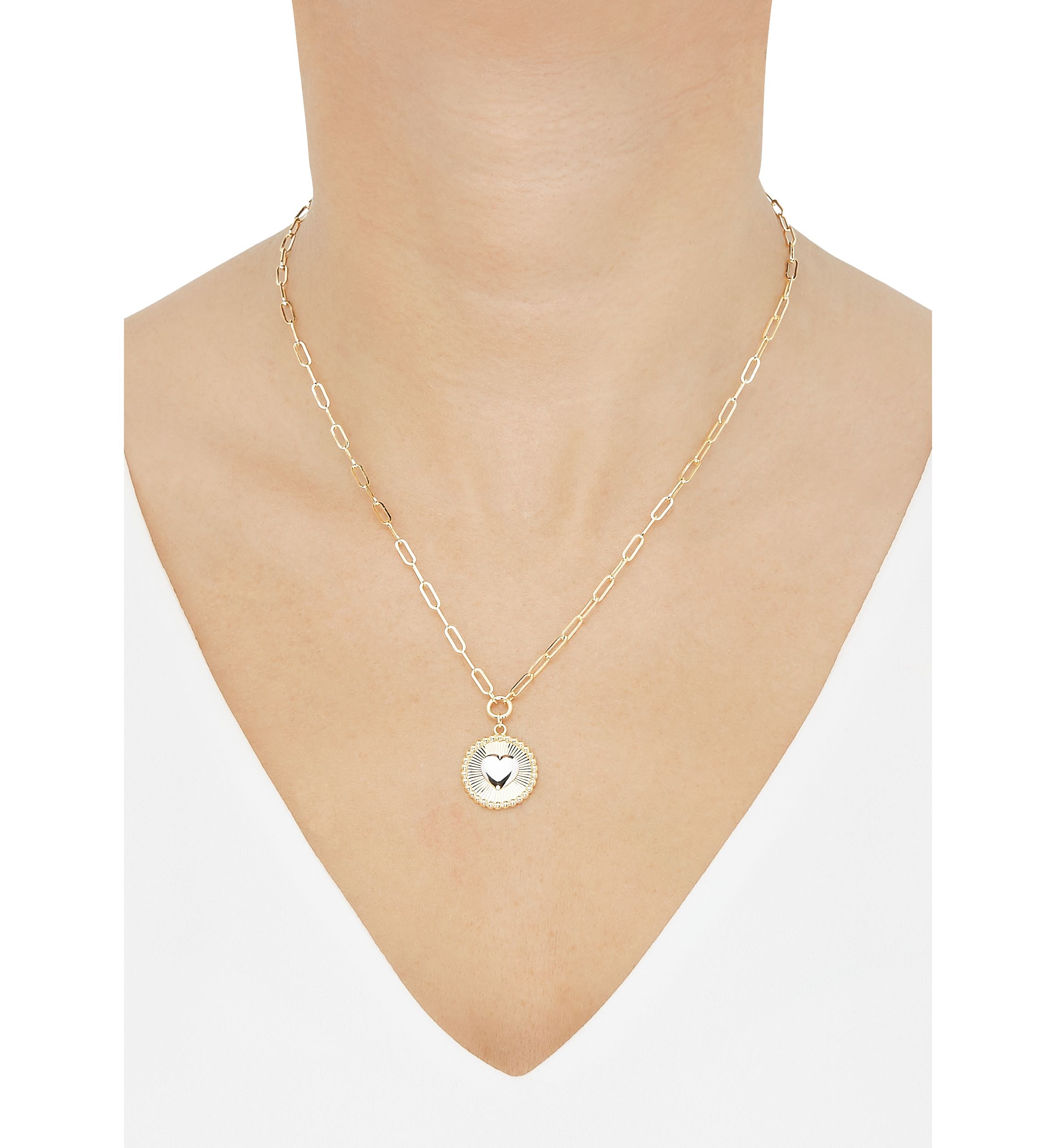 Sunburst Disk Necklace with Heart in 10K Yellow Gold