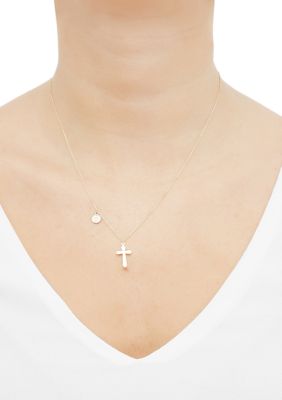 Belk & Co Cross and Disk Dangle Necklace in 10K Yellow Gold