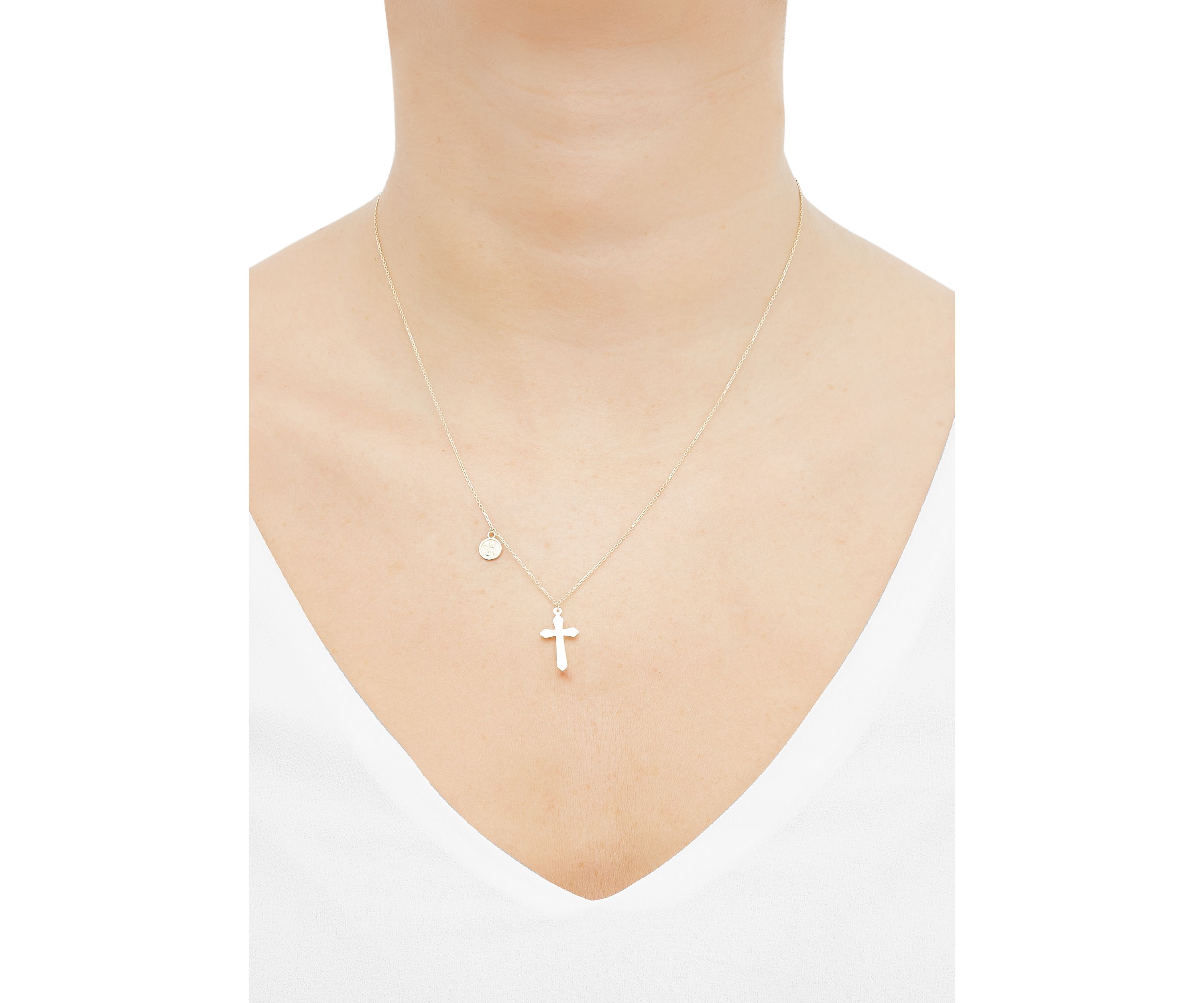 Cross and Disk Dangle Necklace in 10K Yellow Gold