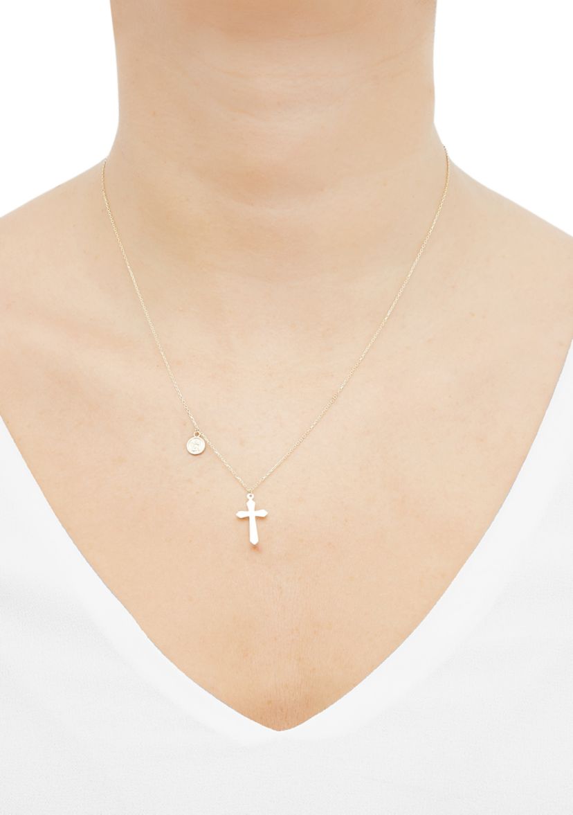 Cross and Disk Dangle Necklace in 10K Yellow Gold