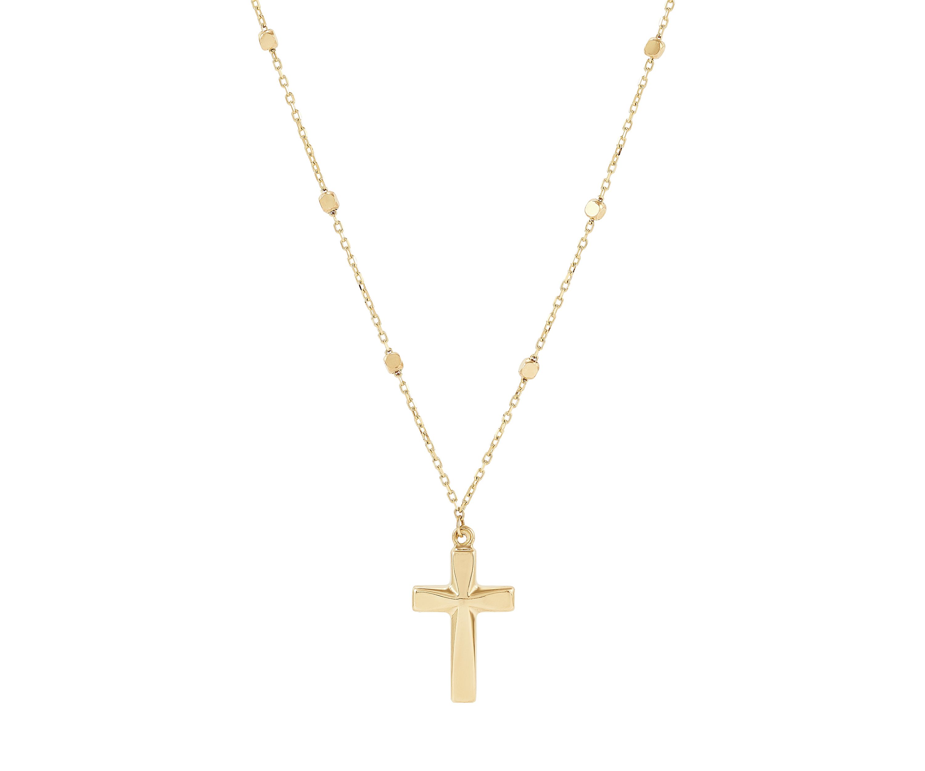 Cross with Beads Station Necklace in 10K Yellow Gold
