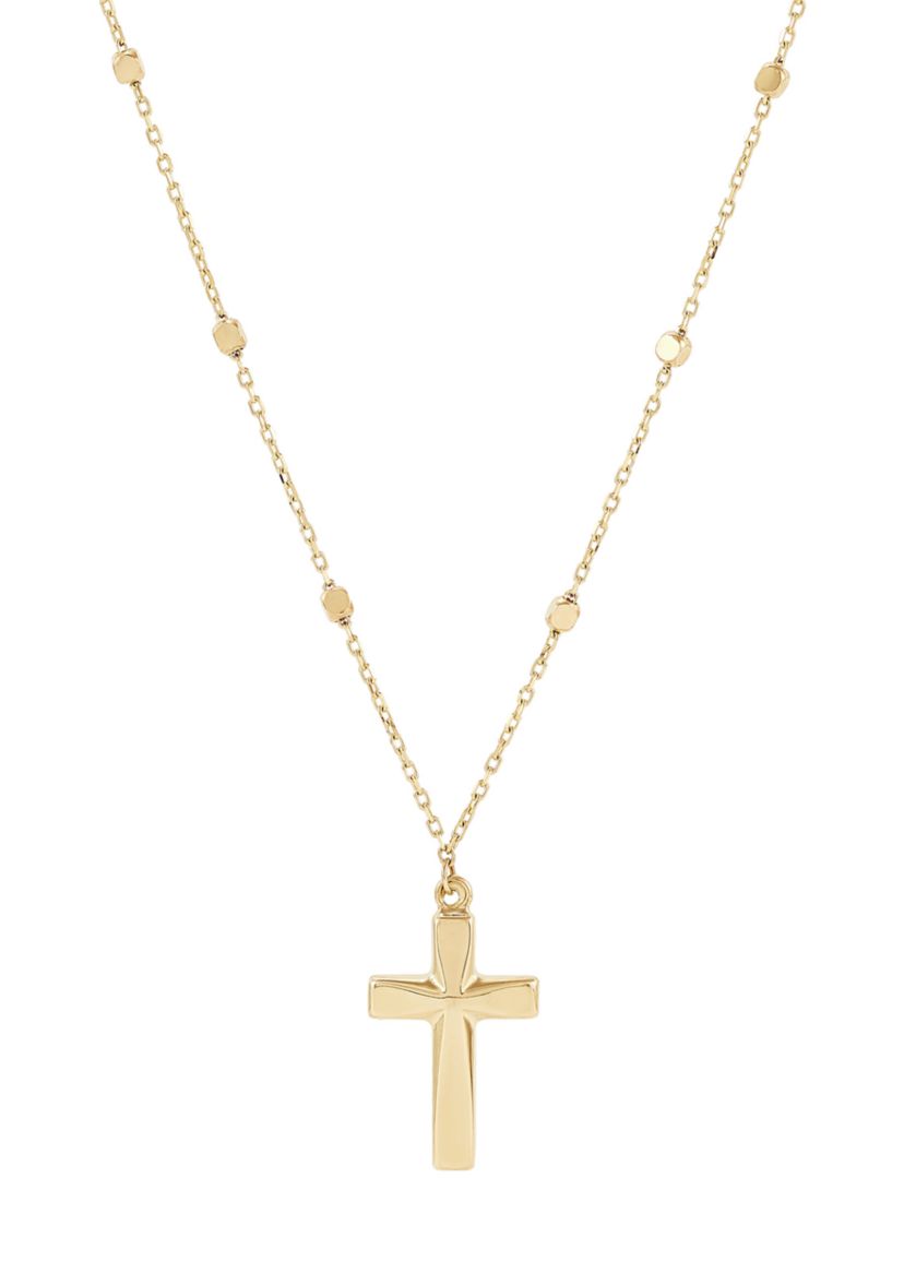 Cross with Beads Station Necklace in 10K Yellow Gold