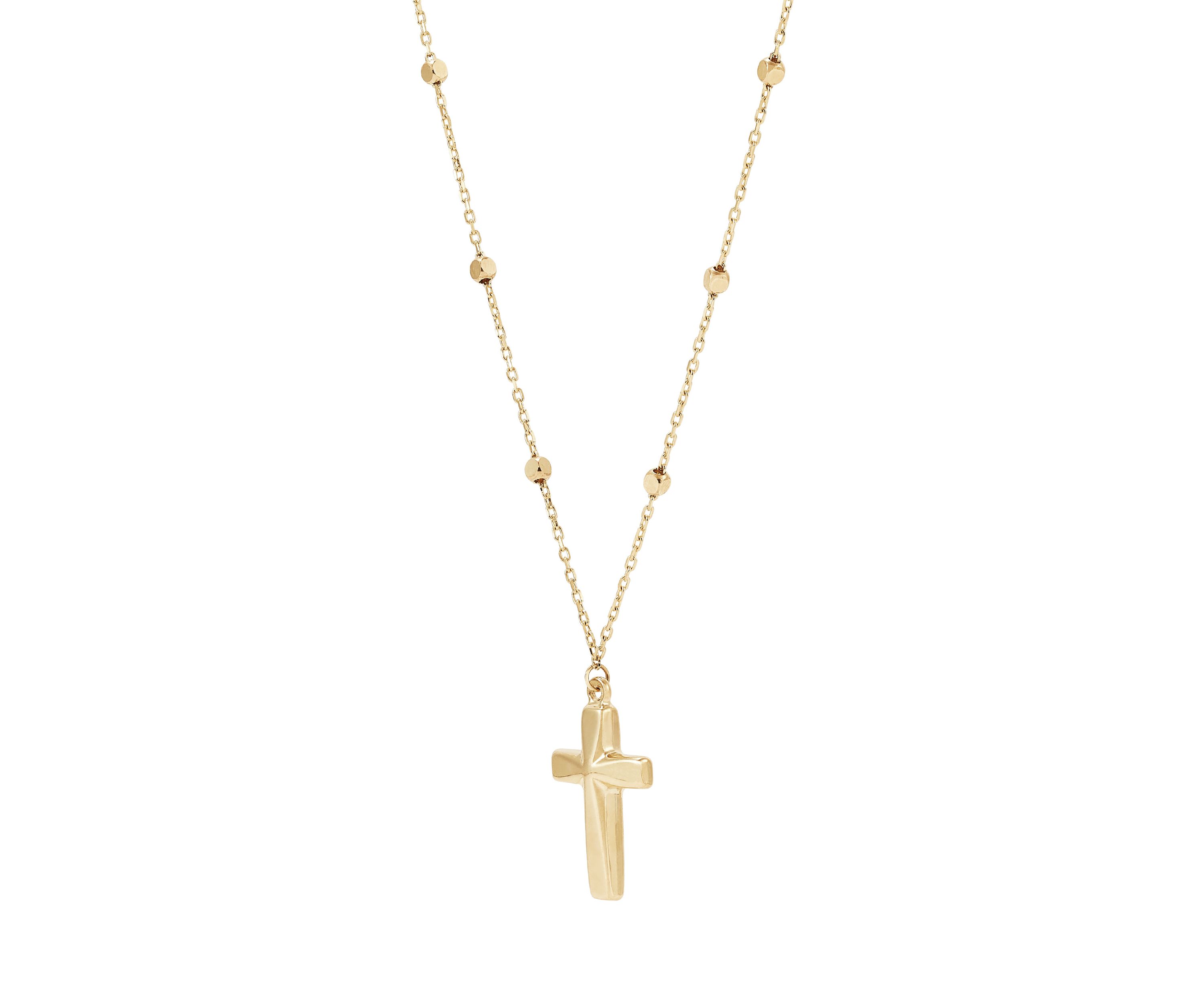 Cross with Beads Station Necklace in 10K Yellow Gold