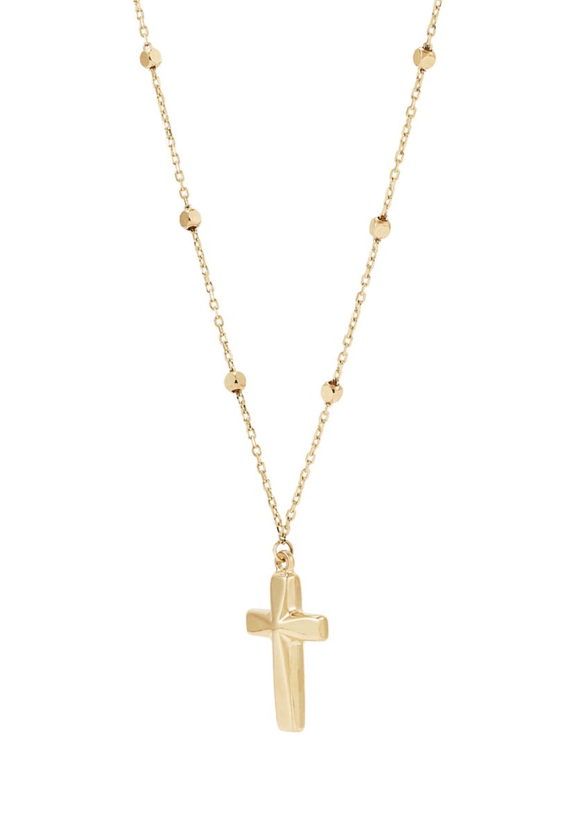 Cross with Beads Station Necklace in 10K Yellow Gold