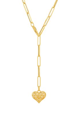 Belk & Co Flower Heart Lariat Necklace in 10K Yellow Gold, 20 in