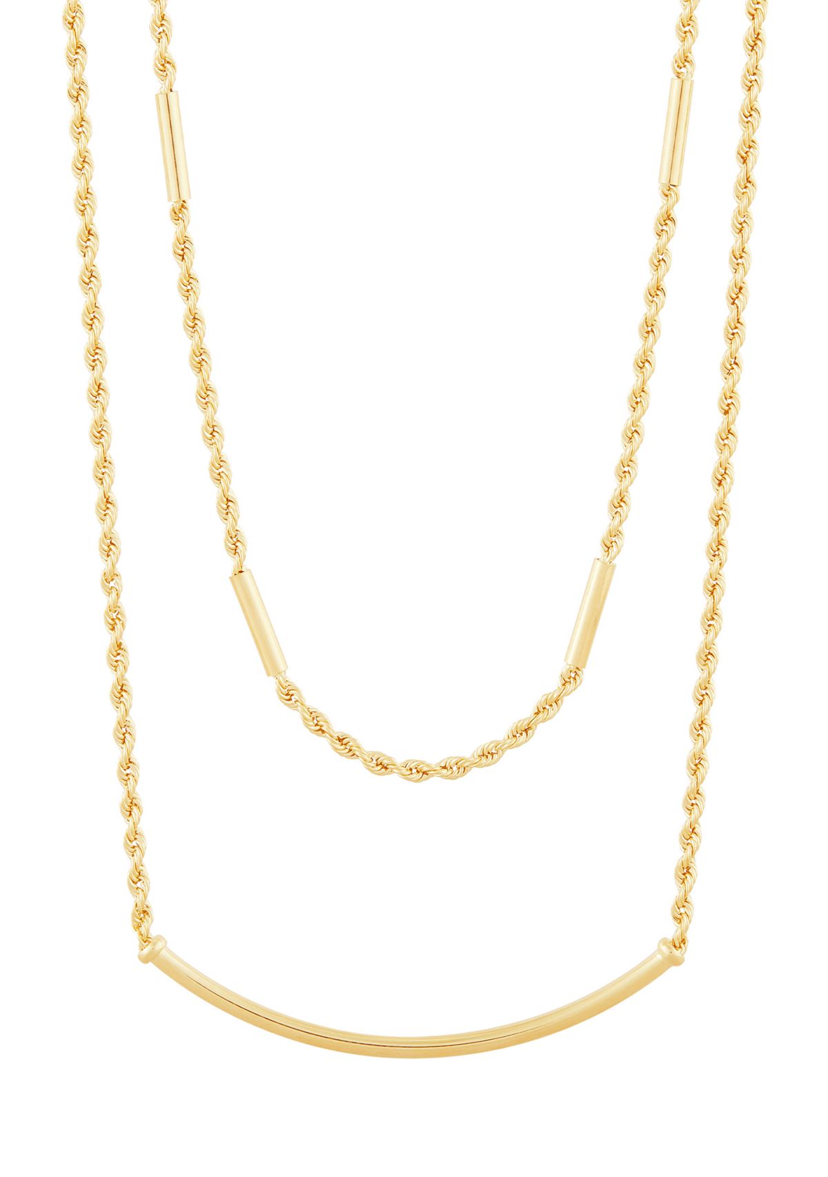 Layered Hollow Rope and Paperclip Necklace in 10K Yellow Gold