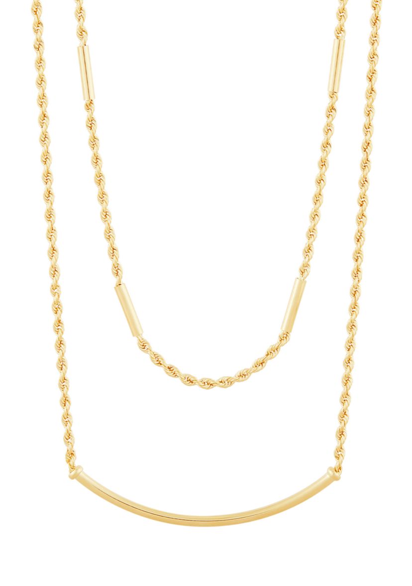 Layered Hollow Rope and Paperclip Necklace in 10K Yellow Gold