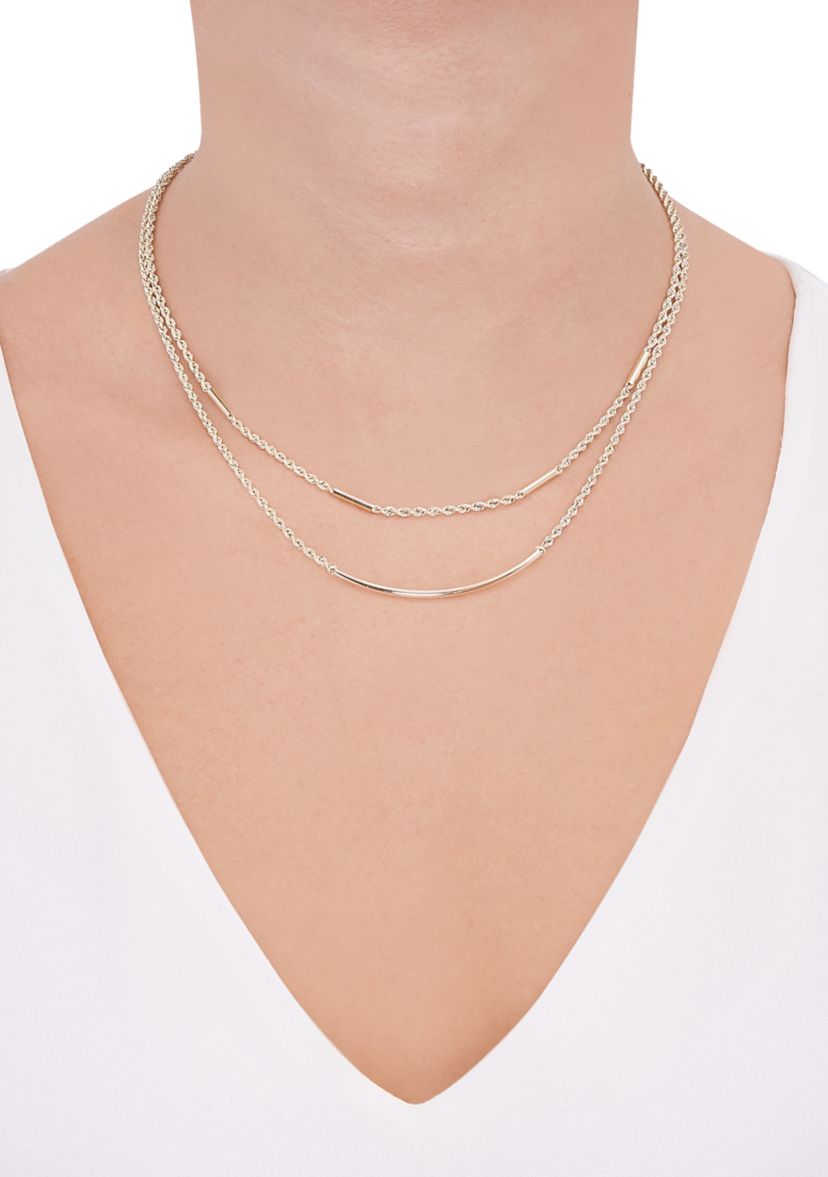 Layered Hollow Rope and Paperclip Necklace in 10K Yellow Gold