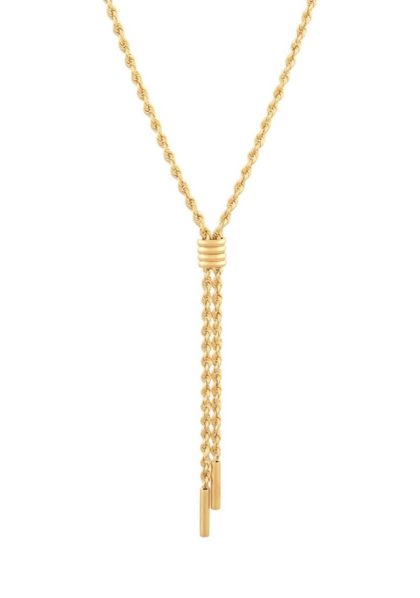 Tube Drop Lariat Necklace in 10K Yellow Gold
