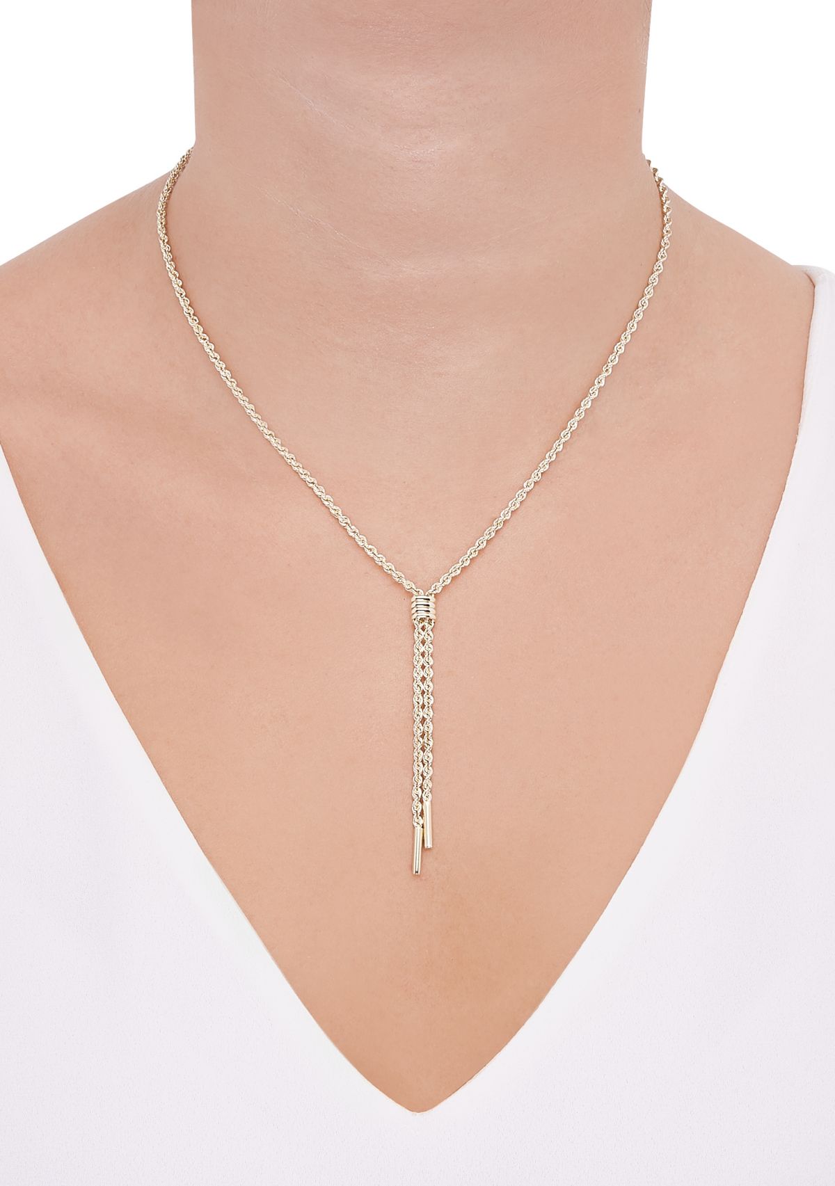 Tube Drop Lariat Necklace in 10K Yellow Gold
