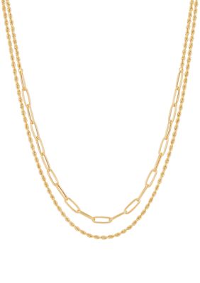 Belk & Co Layered Hollow Rope and Paperclip Necklace in 10K Yellow Gold