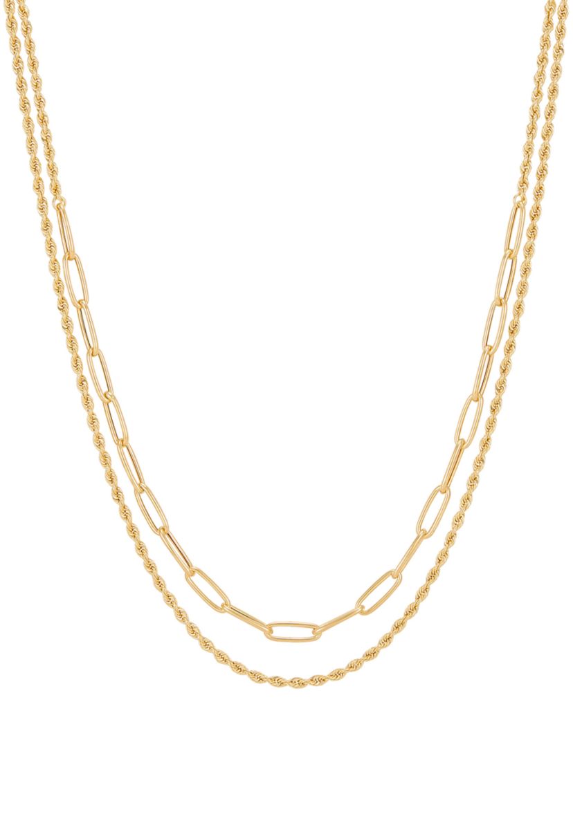 Layered Hollow Rope and Paperclip Necklace in 10K Yellow Gold