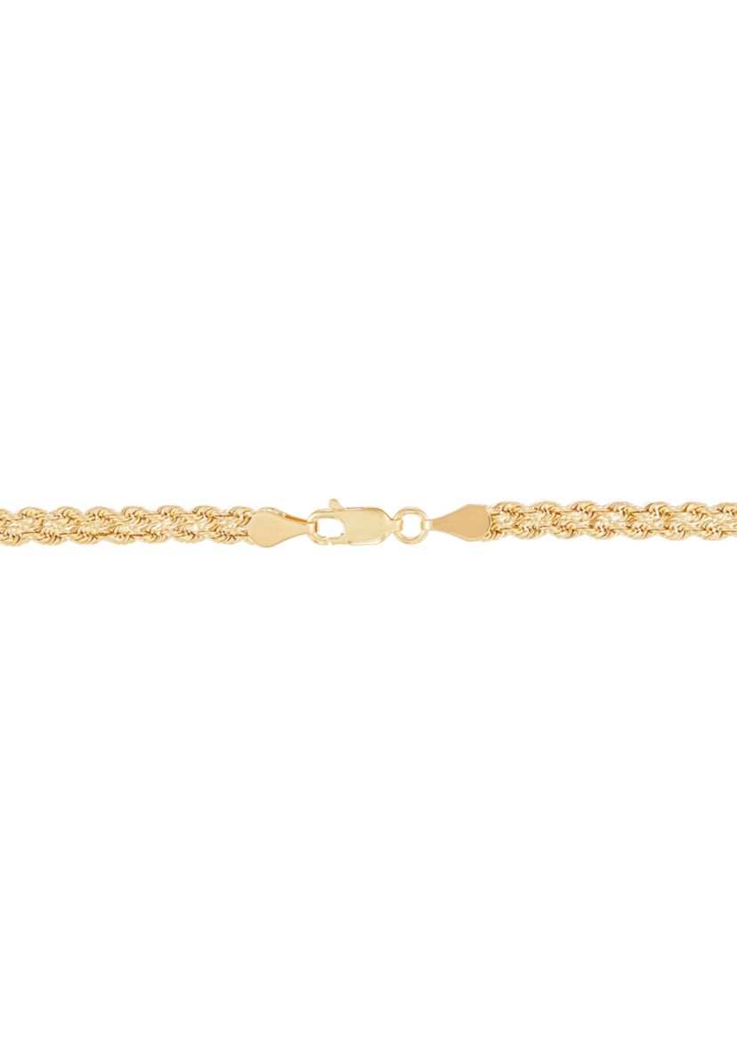 Layered Hollow Rope and Paperclip Necklace in 10K Yellow Gold