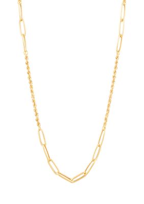 Belk & Co Alternate Hollow Rope and Paperclip Necklace in 10K Yellow Gold