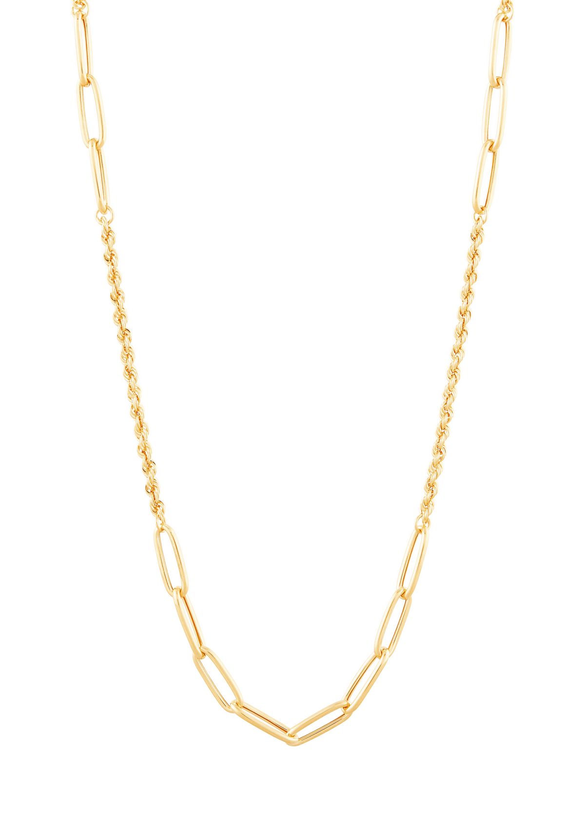 Alternate Hollow Rope and Paperclip Necklace in 10K Yellow Gold