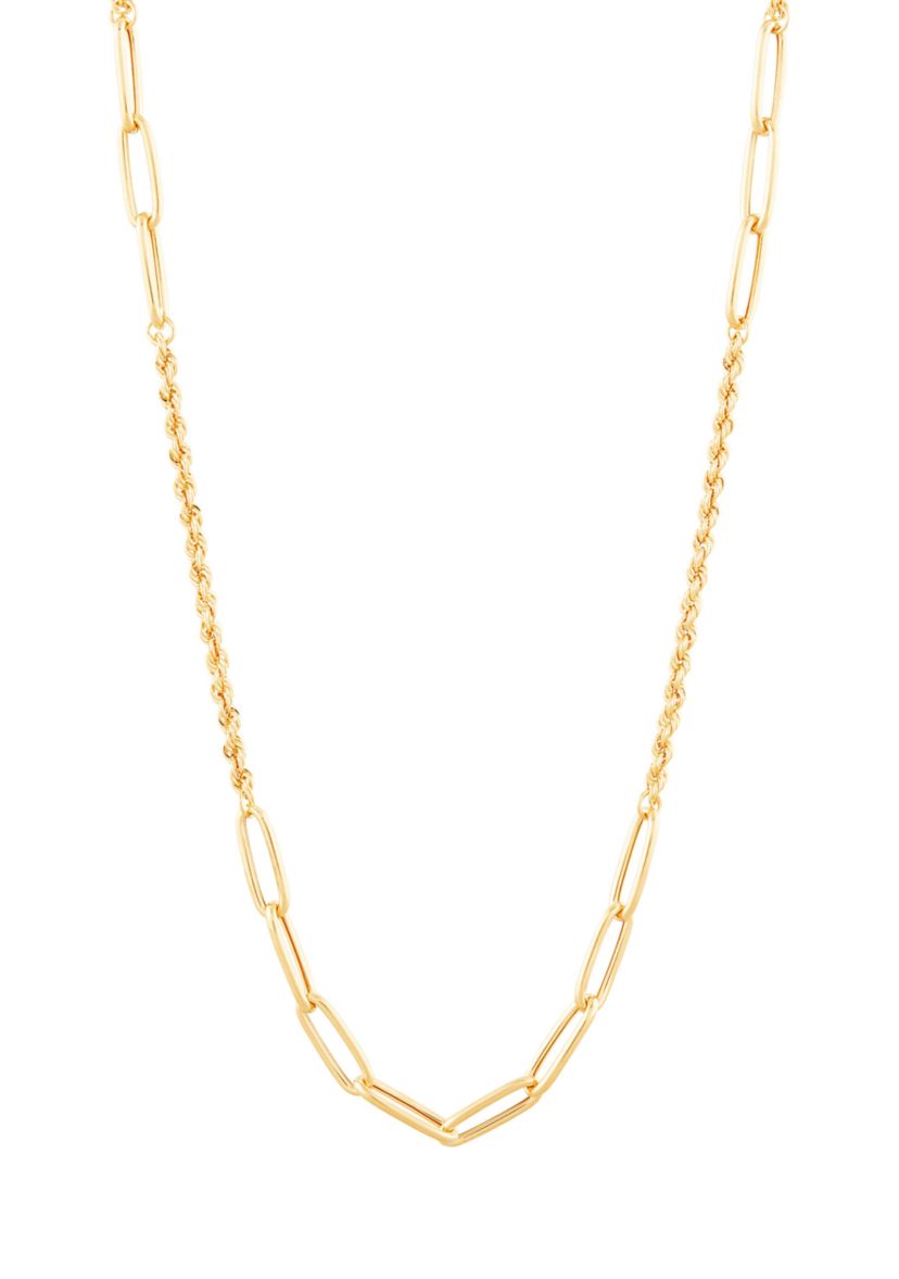 Alternate Hollow Rope and Paperclip Necklace in 10K Yellow Gold
