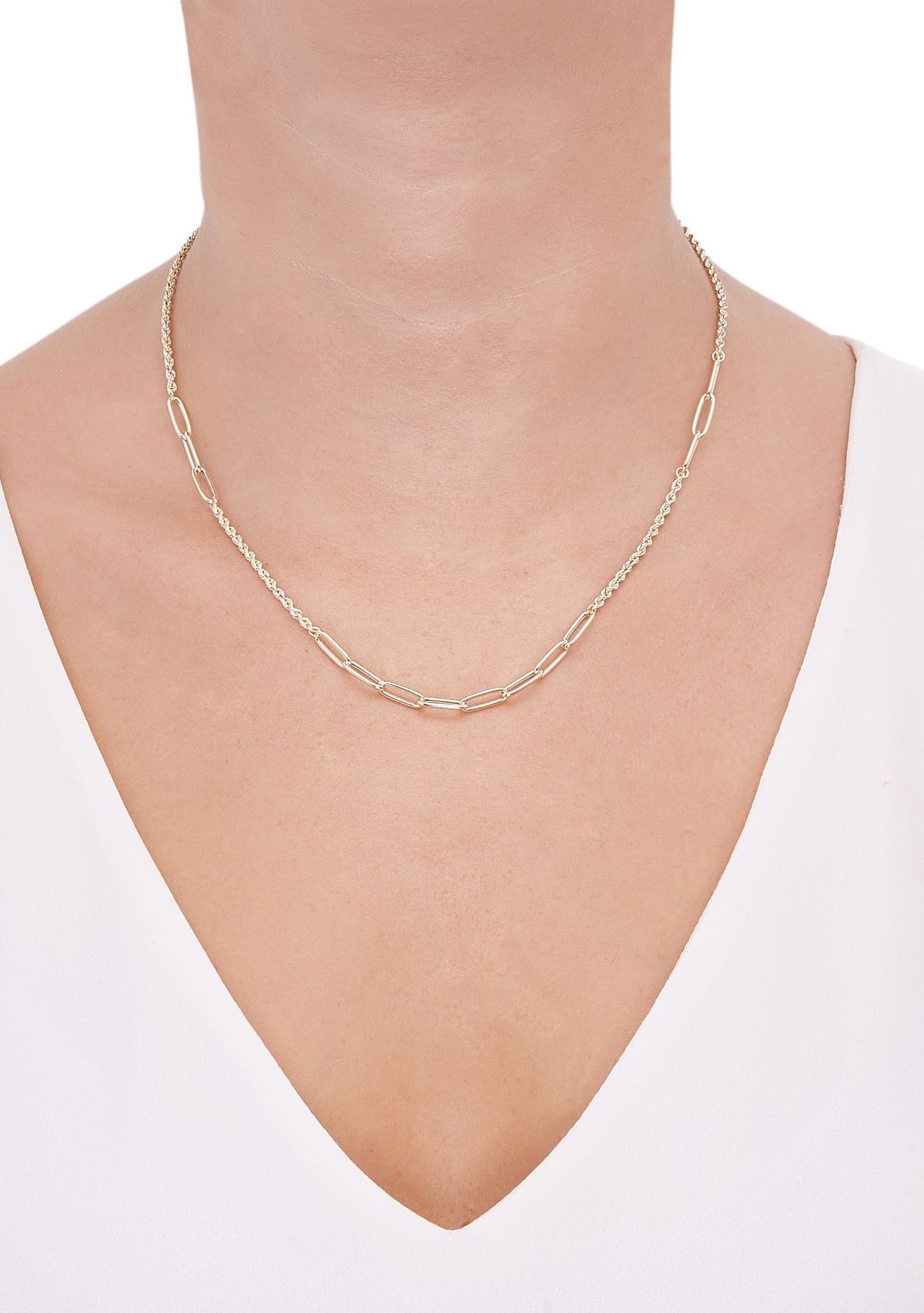 Alternate Hollow Rope and Paperclip Necklace in 10K Yellow Gold