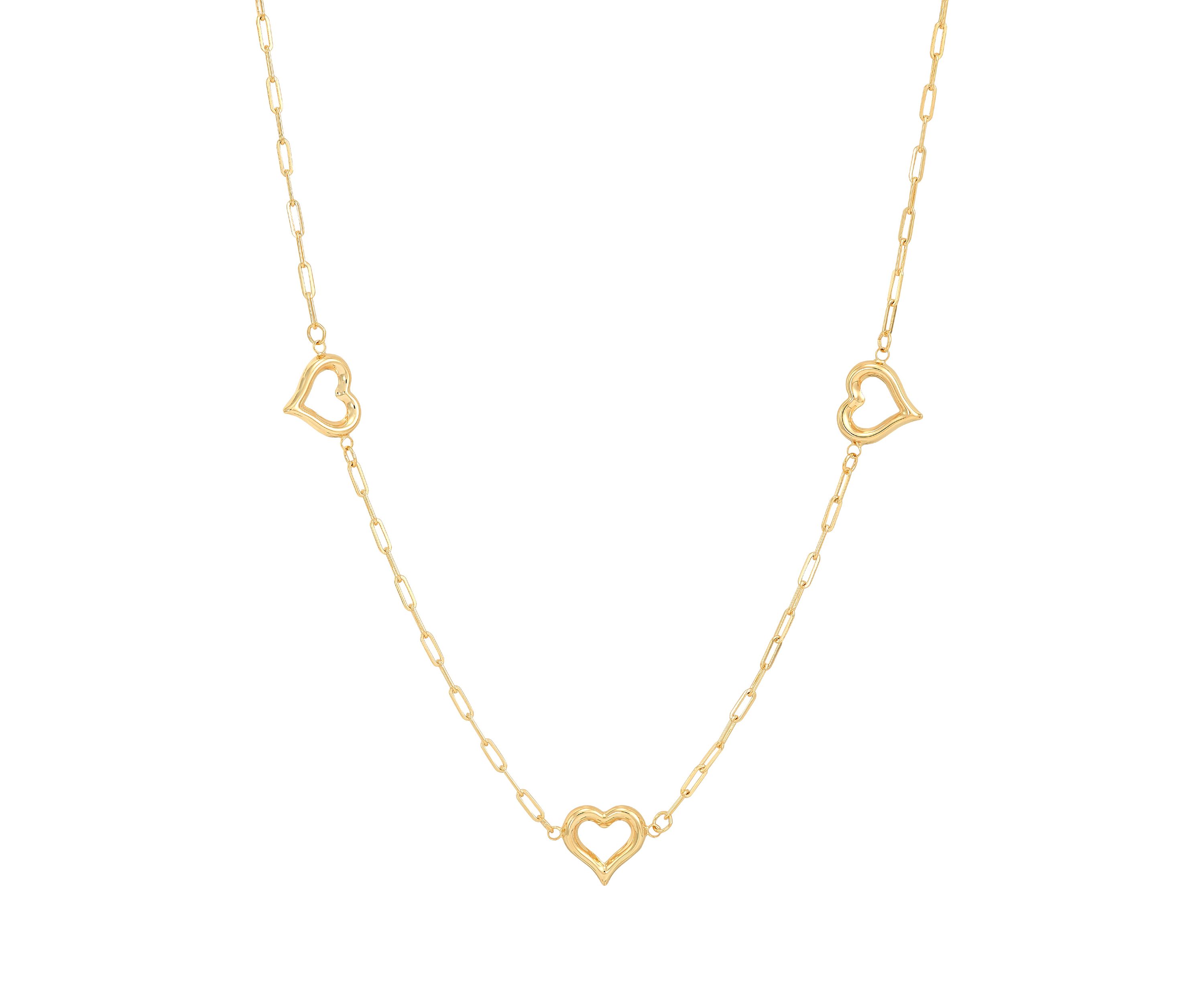 Open Heart Station Necklace in 10K Yellow Gold