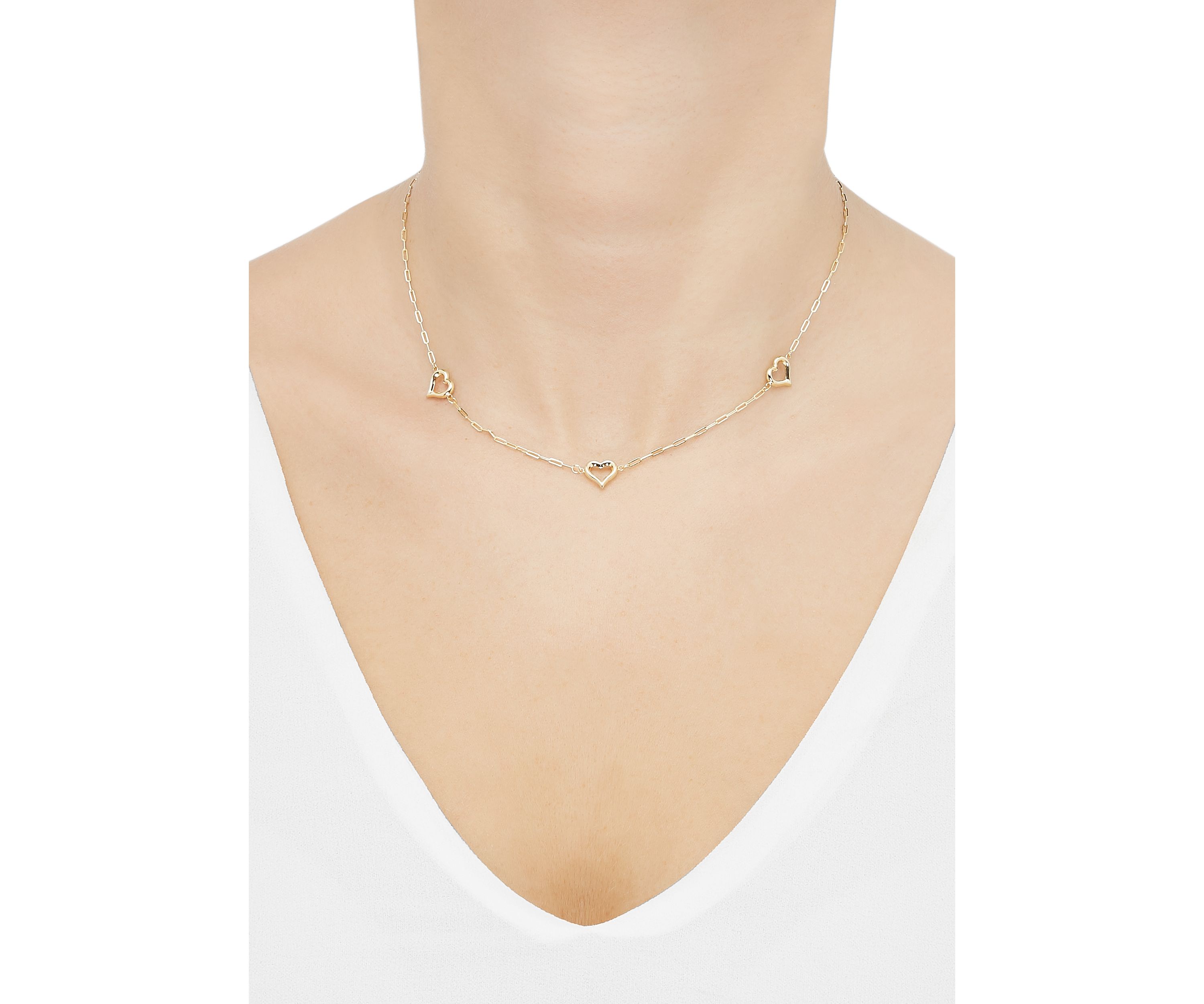 Open Heart Station Necklace in 10K Yellow Gold