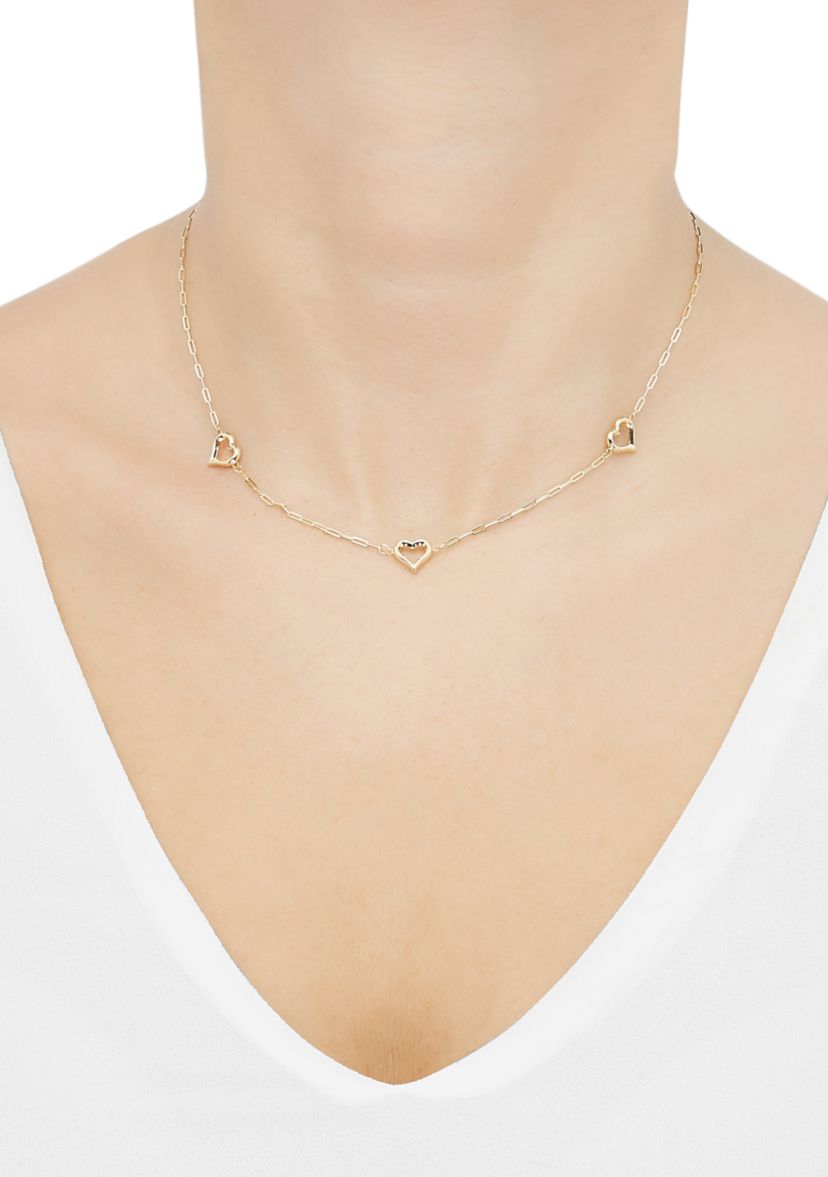 Open Heart Station Necklace in 10K Yellow Gold