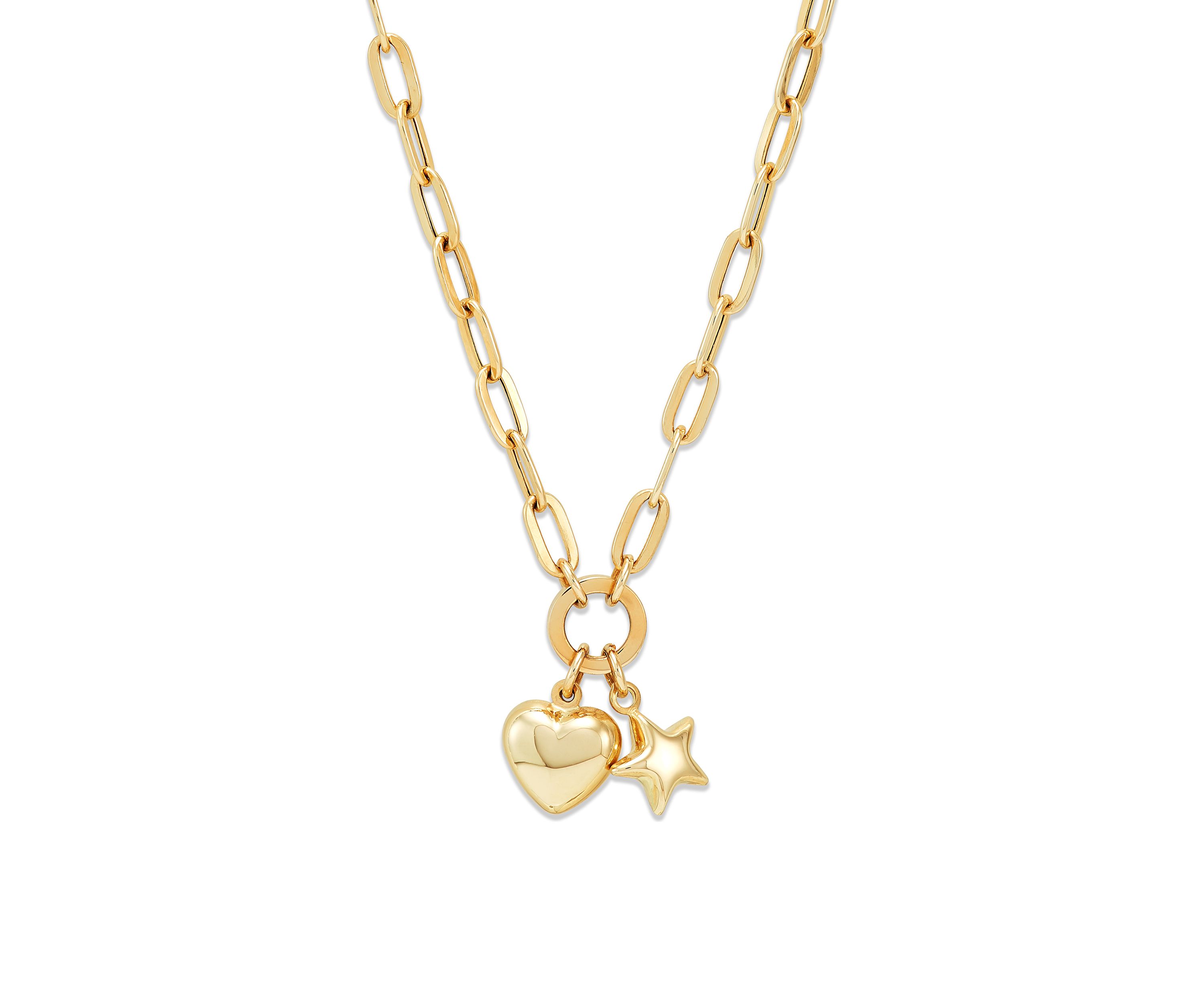 Dangle Heart and Star Necklace in 10K Yellow Gold