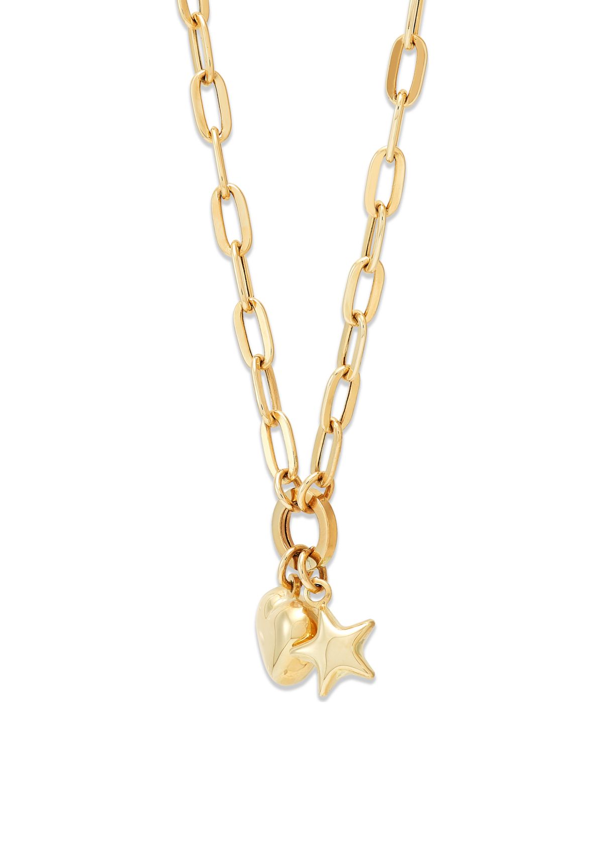Dangle Heart and Star Necklace in 10K Yellow Gold