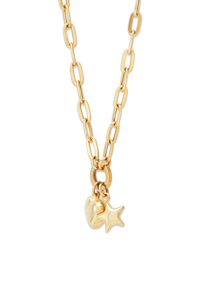Dangle Heart and Star Necklace in 10K Yellow Gold