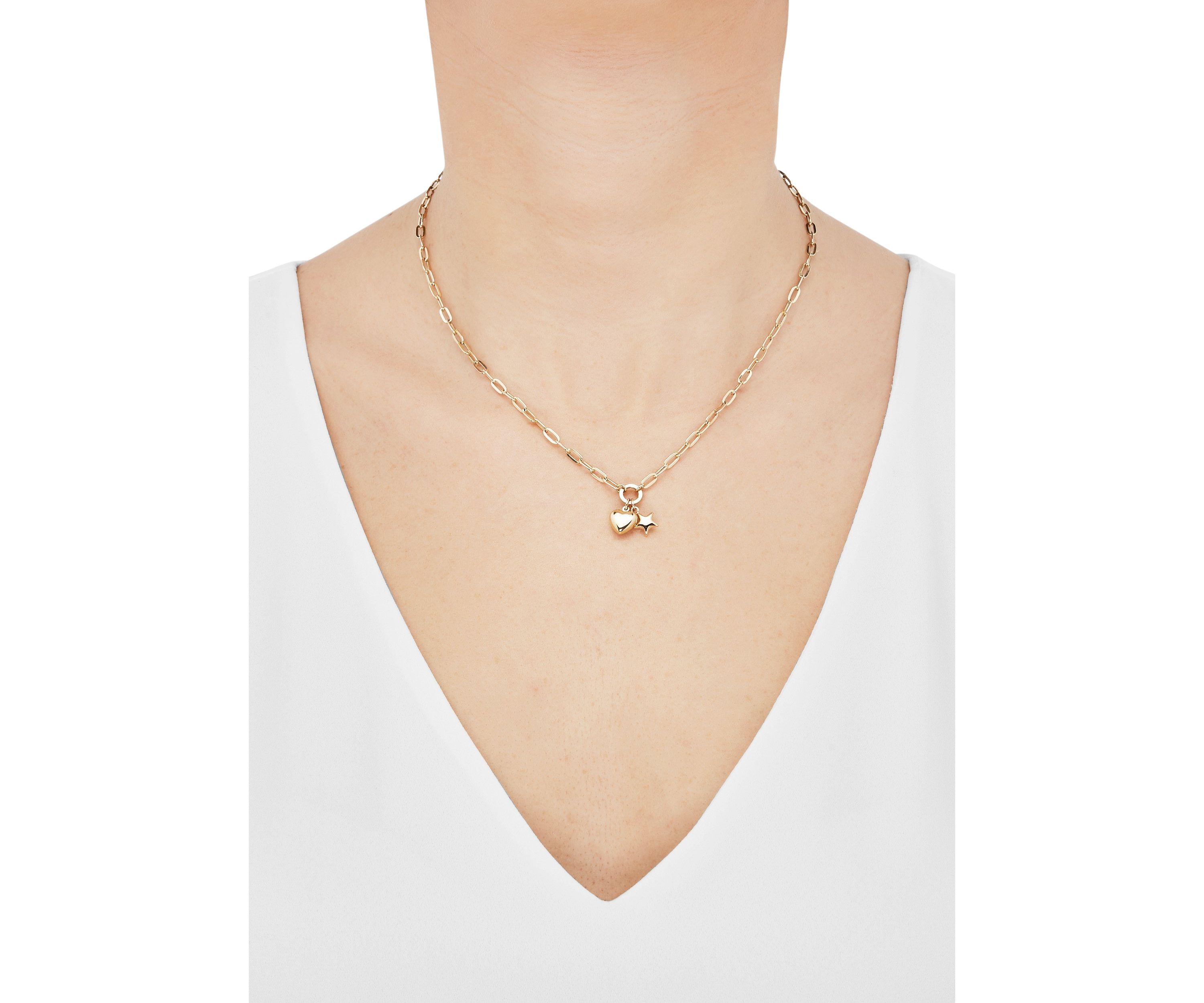 Dangle Heart and Star Necklace in 10K Yellow Gold