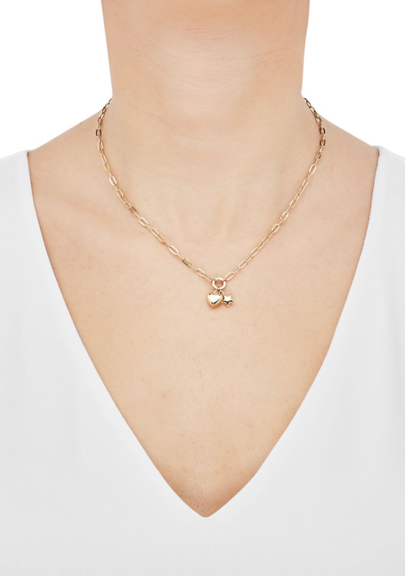 Dangle Heart and Star Necklace in 10K Yellow Gold