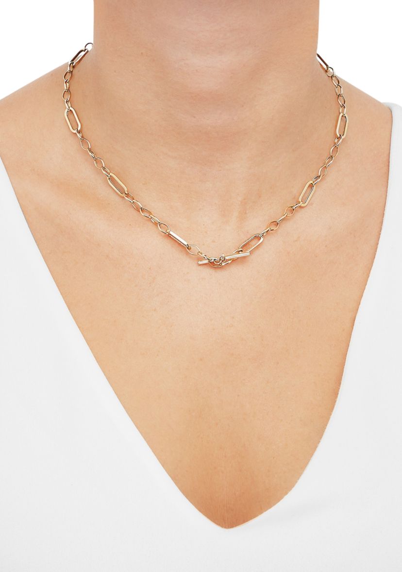 Hollow Alternate Link Bar Pendant Necklace in 10K Yellow Gold