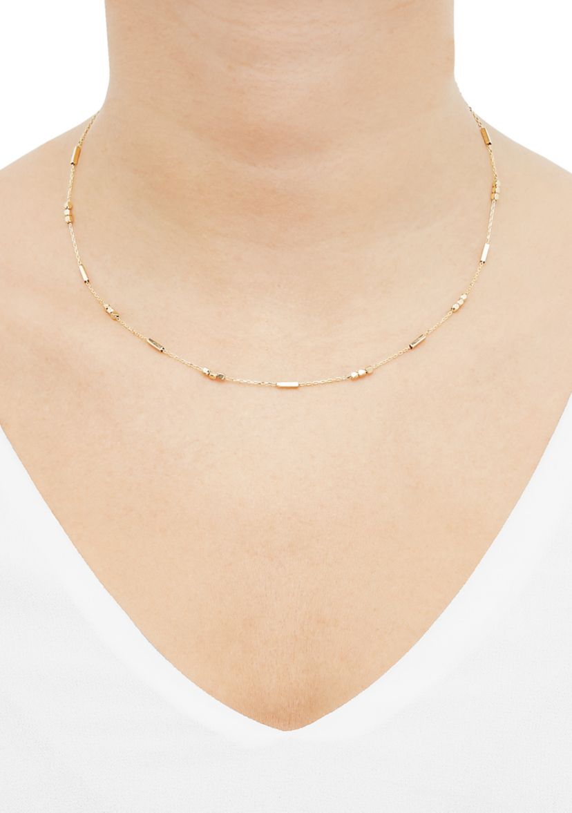 Tube Bar Station Necklace in 10K Yellow Gold