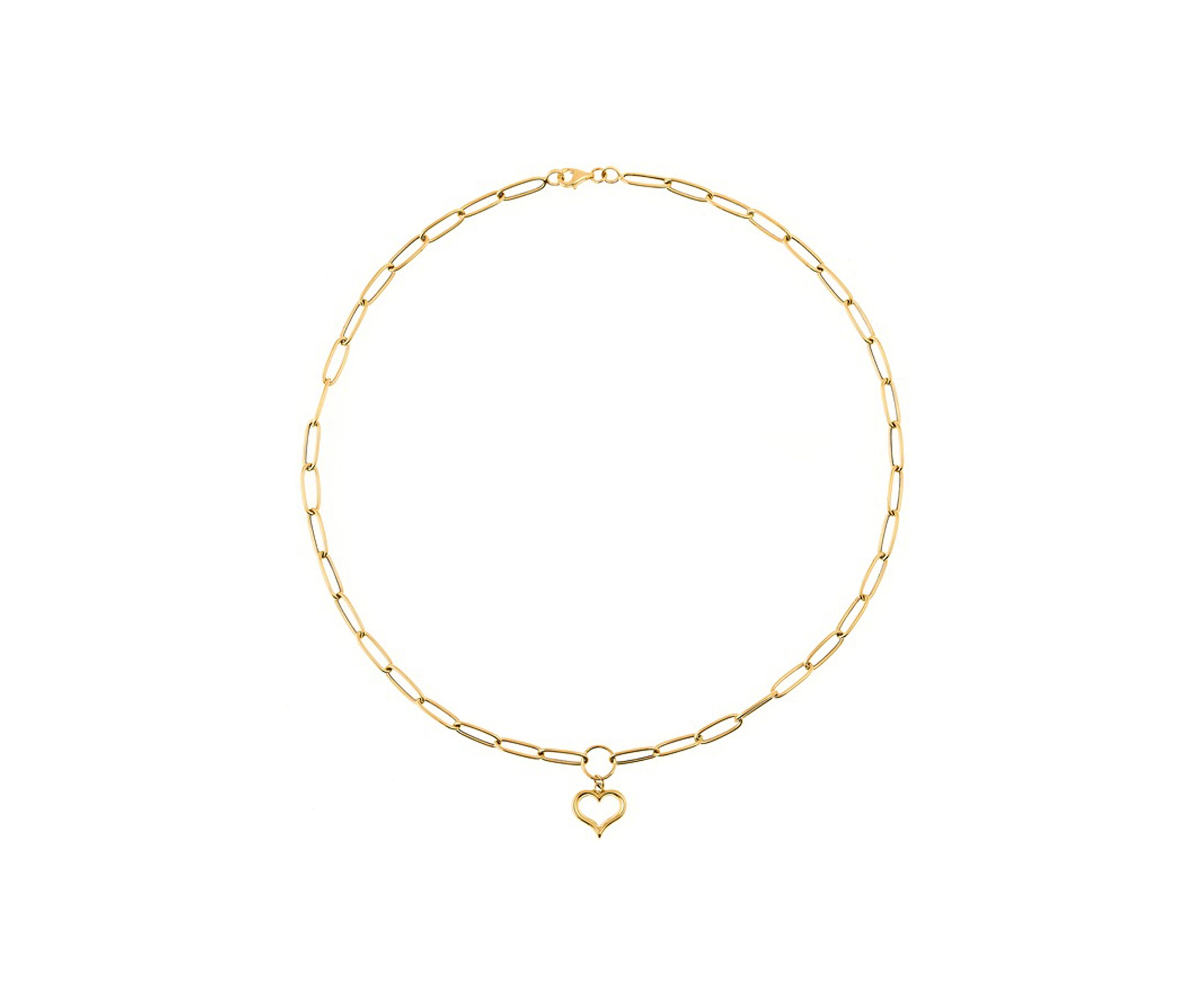 Open Heart on Paperclip Necklace in 10K Yellow Gold