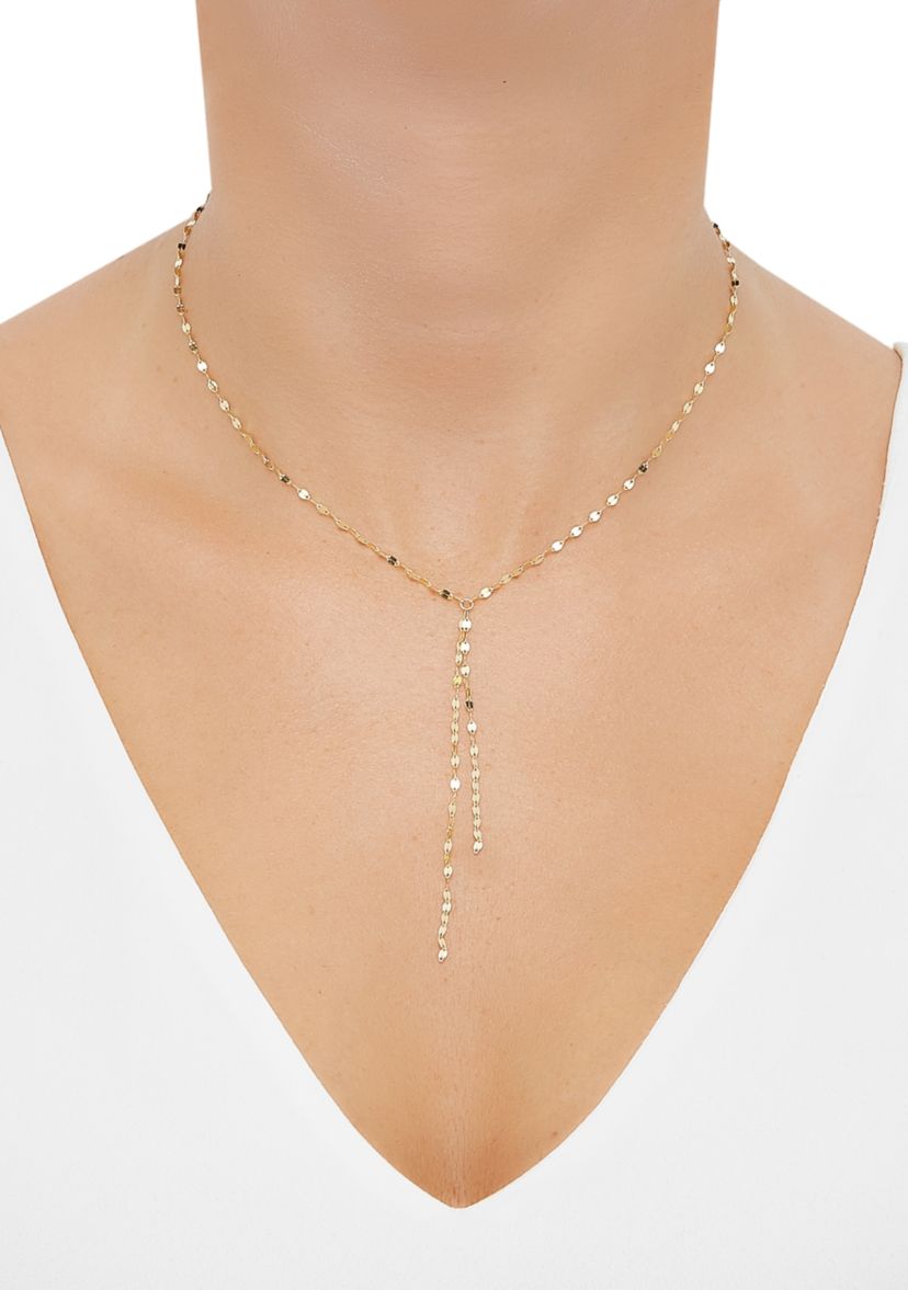 Mirror Twist Lariat Necklace in 10K Yellow Gold