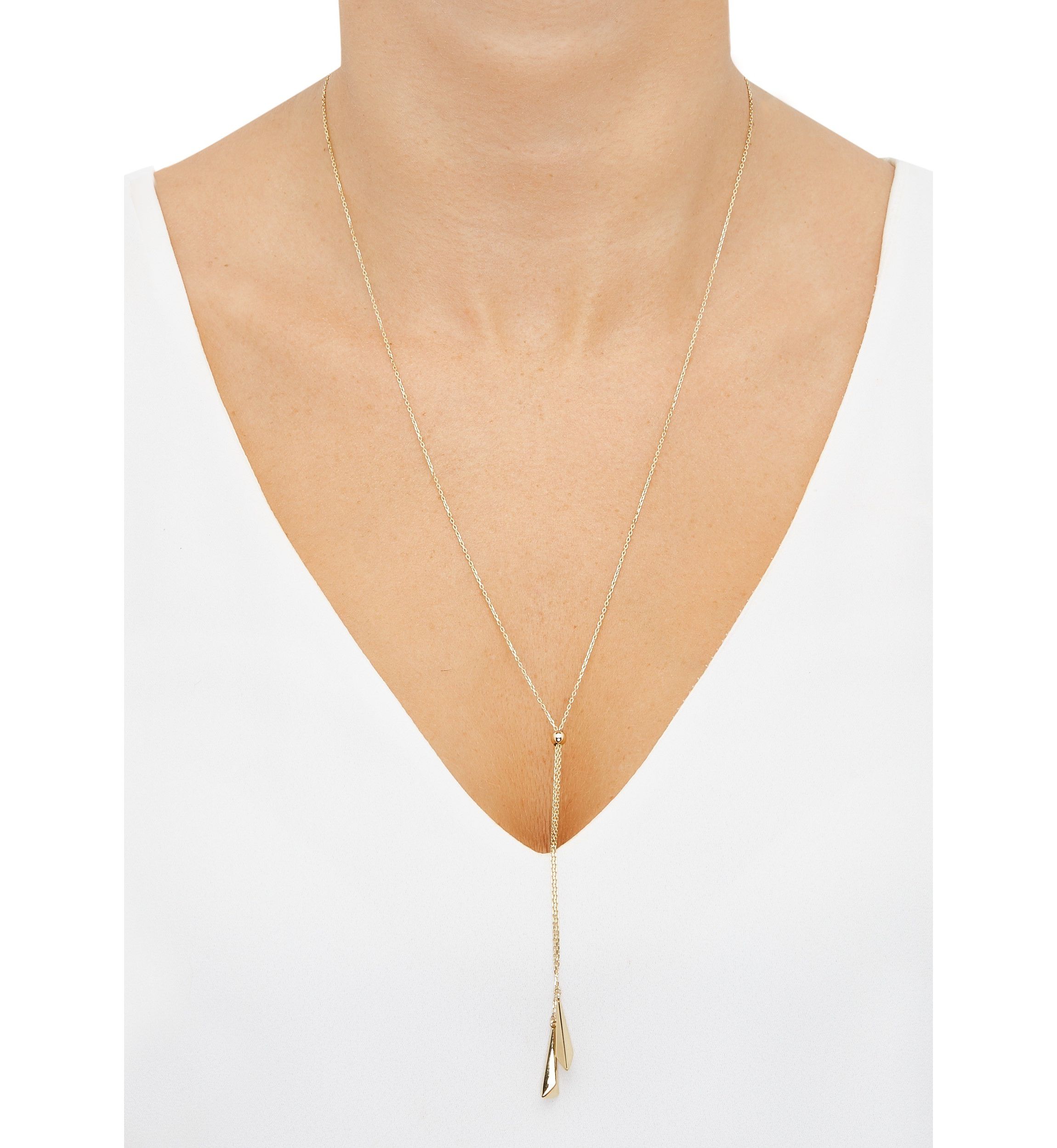 Long Triangle Drop Necklace in 10K Yellow Gold