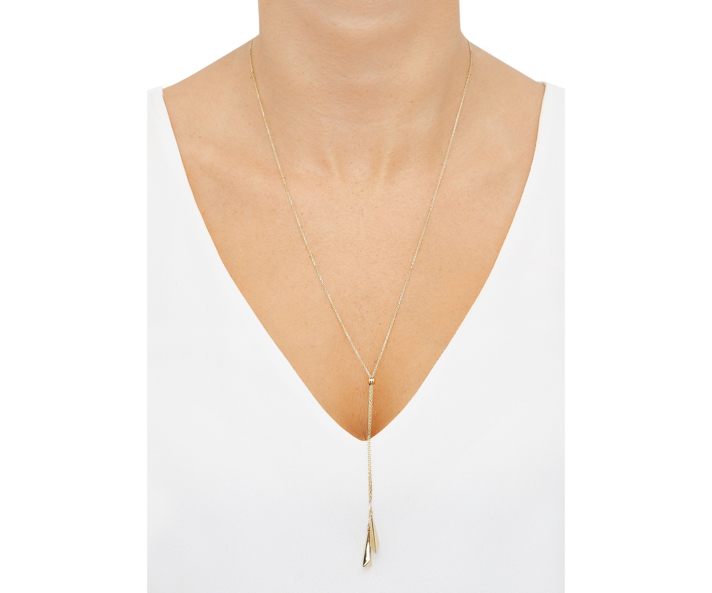Long Triangle Drop Necklace in 10K Yellow Gold