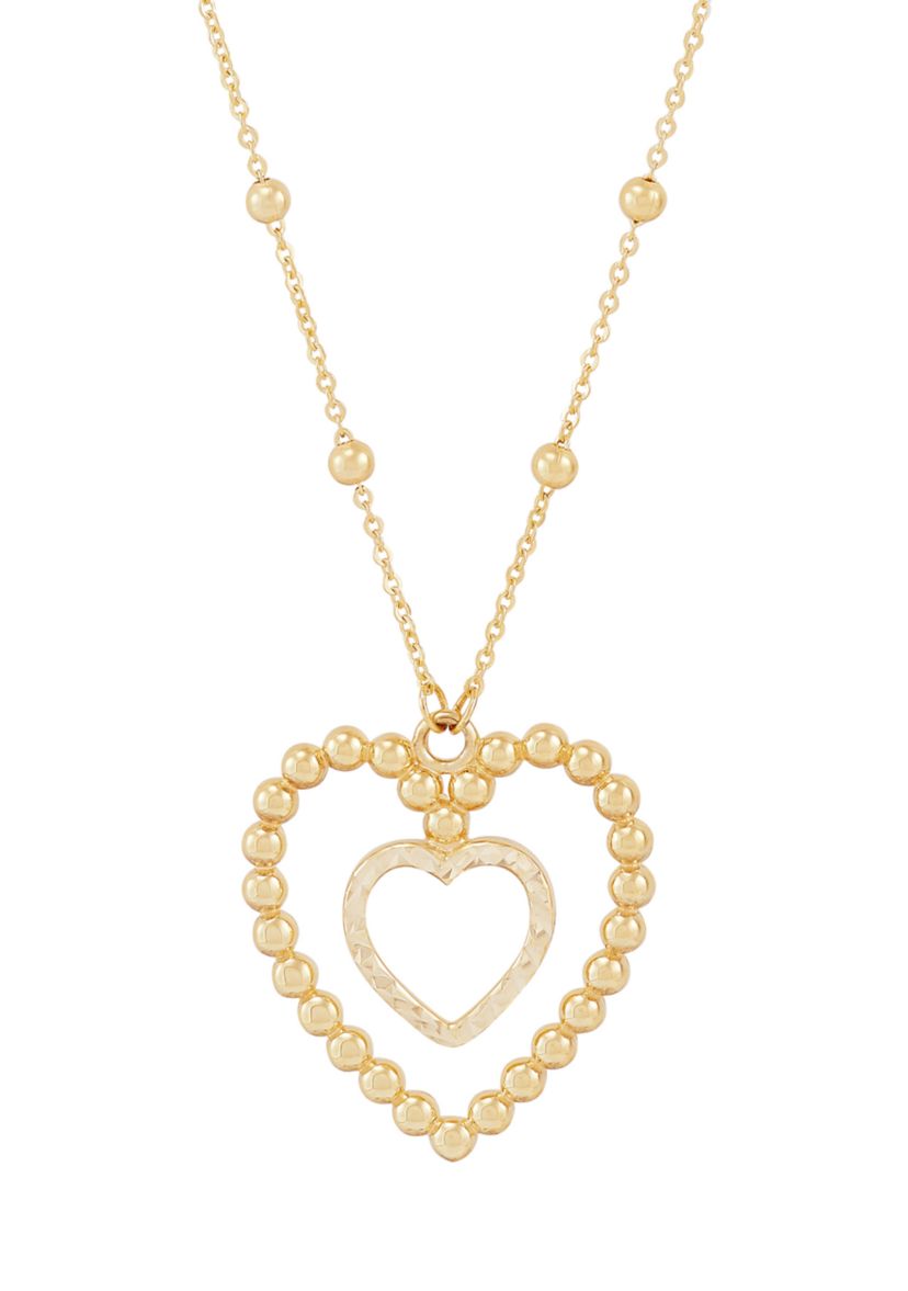 Beaded Heart Necklace in 10K Yellow Gold